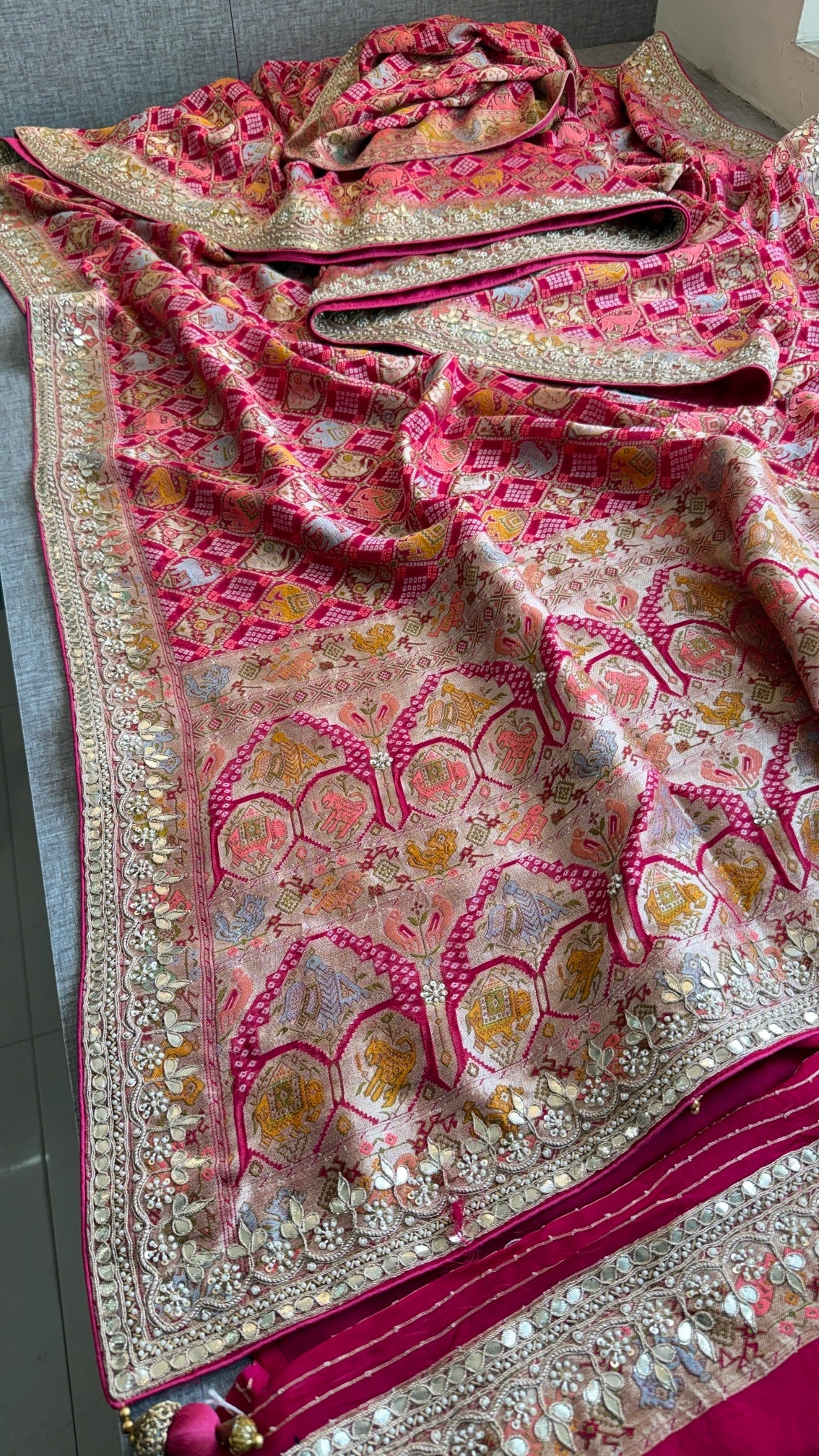 Luxury Banarasi Khaddi Georgette Saree with Zardozi & Pearl Work – Royal Wedding Wear Saree