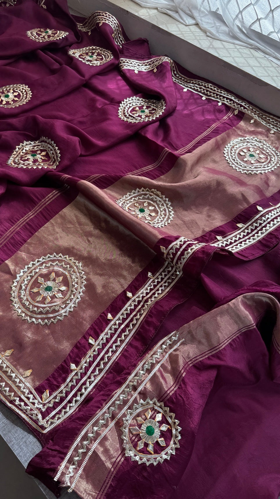 Sunshine Pure Munga Silk Rajwadi Pattern Rajasthani Jaipuri Saree with Sikhiya Gota Patti Work