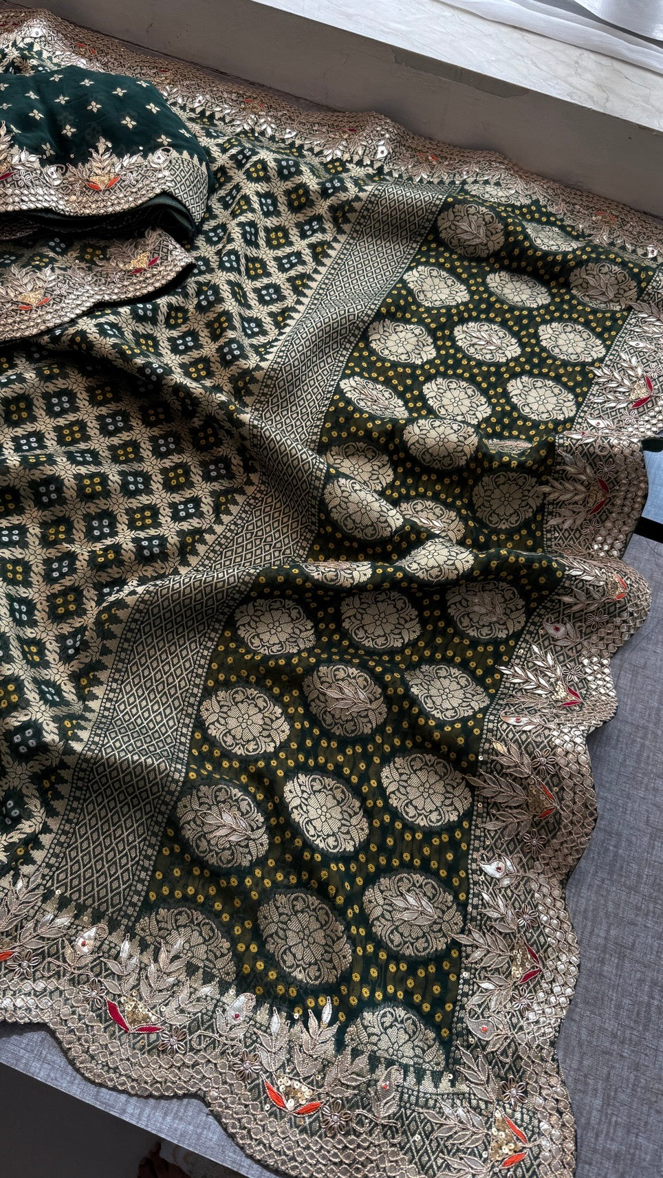 Handcrafted Pure Khaddi Georgette Gotapatti Banarasi Saree