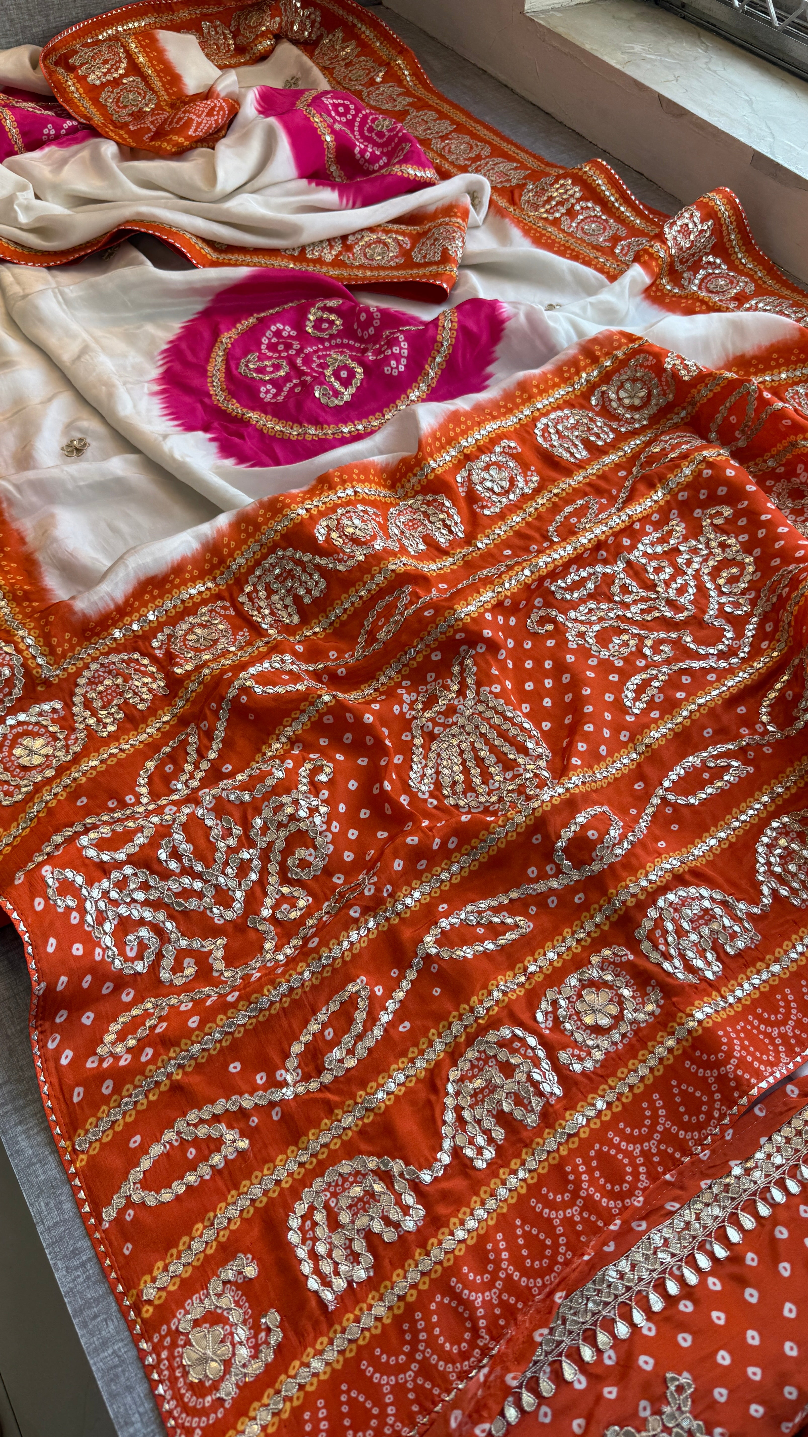 Munga Silk Bandhani Enhanced with Elephant pattern