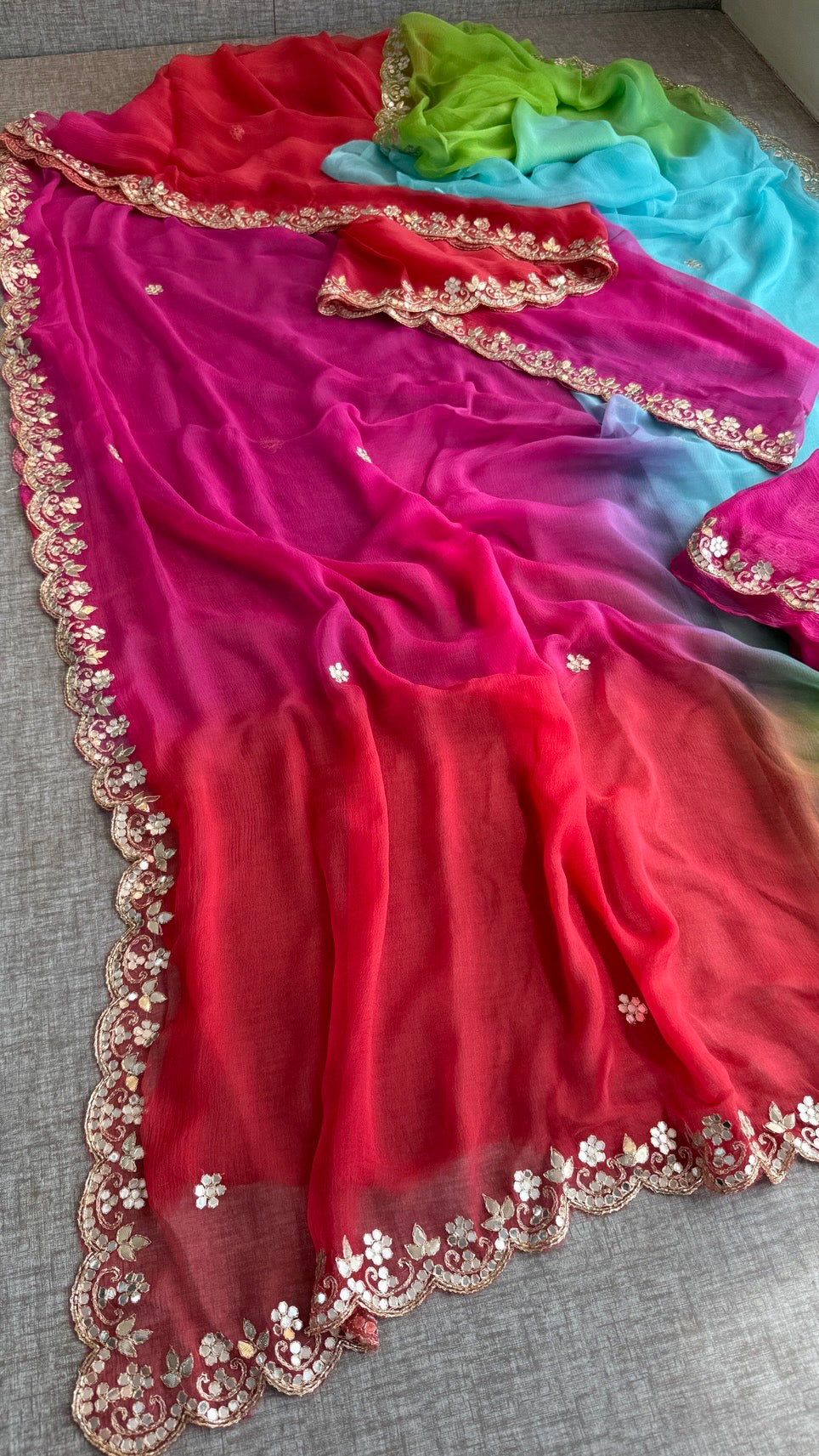 Soft Chiffon Saree Adorned with Elegant Kasab & Gota Patti Handwork