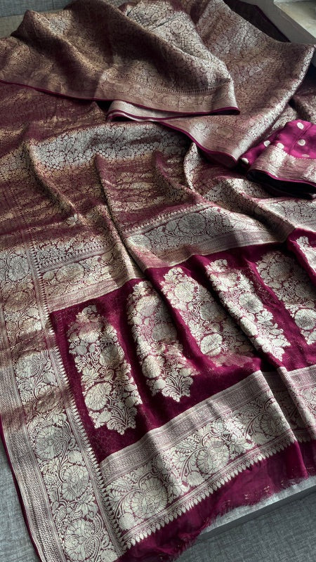 Khaddi Georgette Banarasi Saree with Zari Weaving | Soft Lightweight & Easy Drape | Elegant Saree