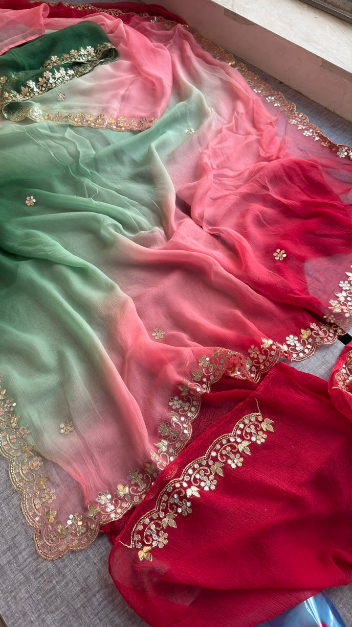 Pure chiffon Saree in pastel shade with gotapatti work