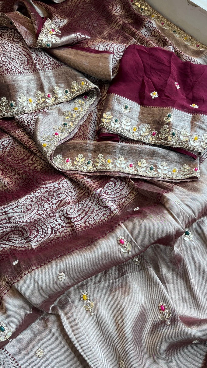 Royal Khaddi Georgette Banarasi Zari Weaving Saree with Gotapatti & Jewellery Stone Embellishment