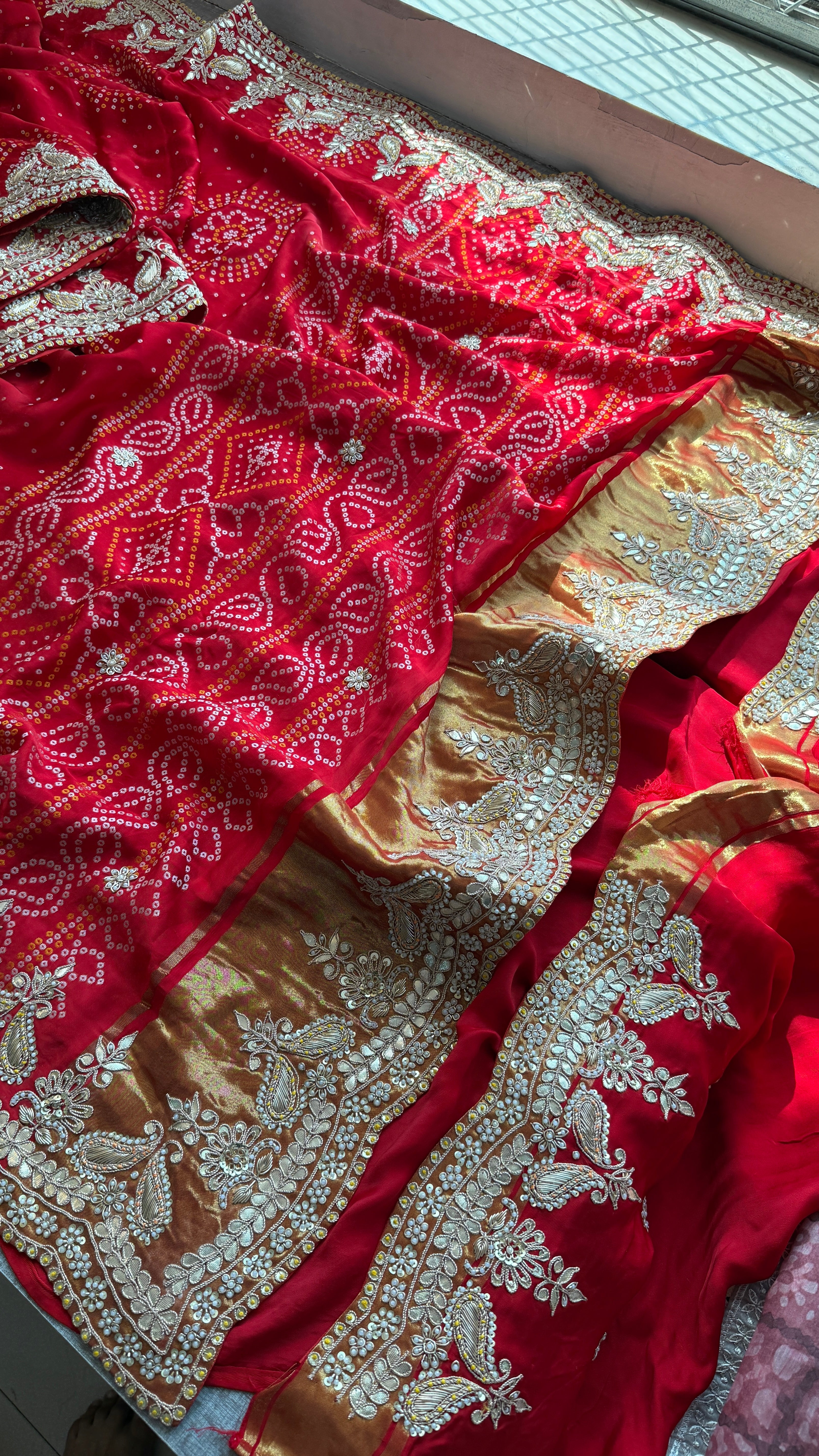 Pure Gajji Satin Silk Bandhani Weaving saree with Marodi Work