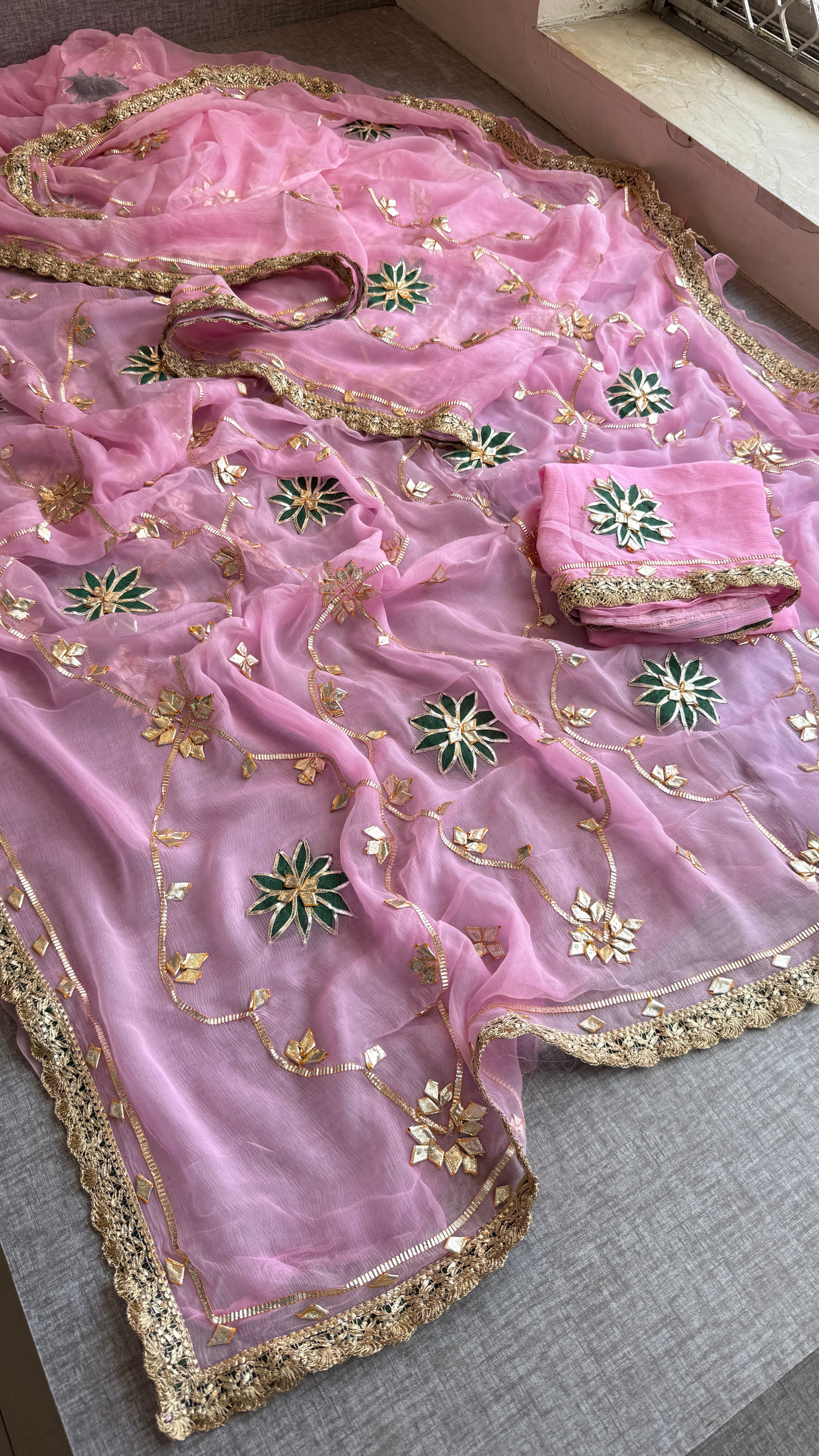 Pink Sikhiya designer gotapatti Saree