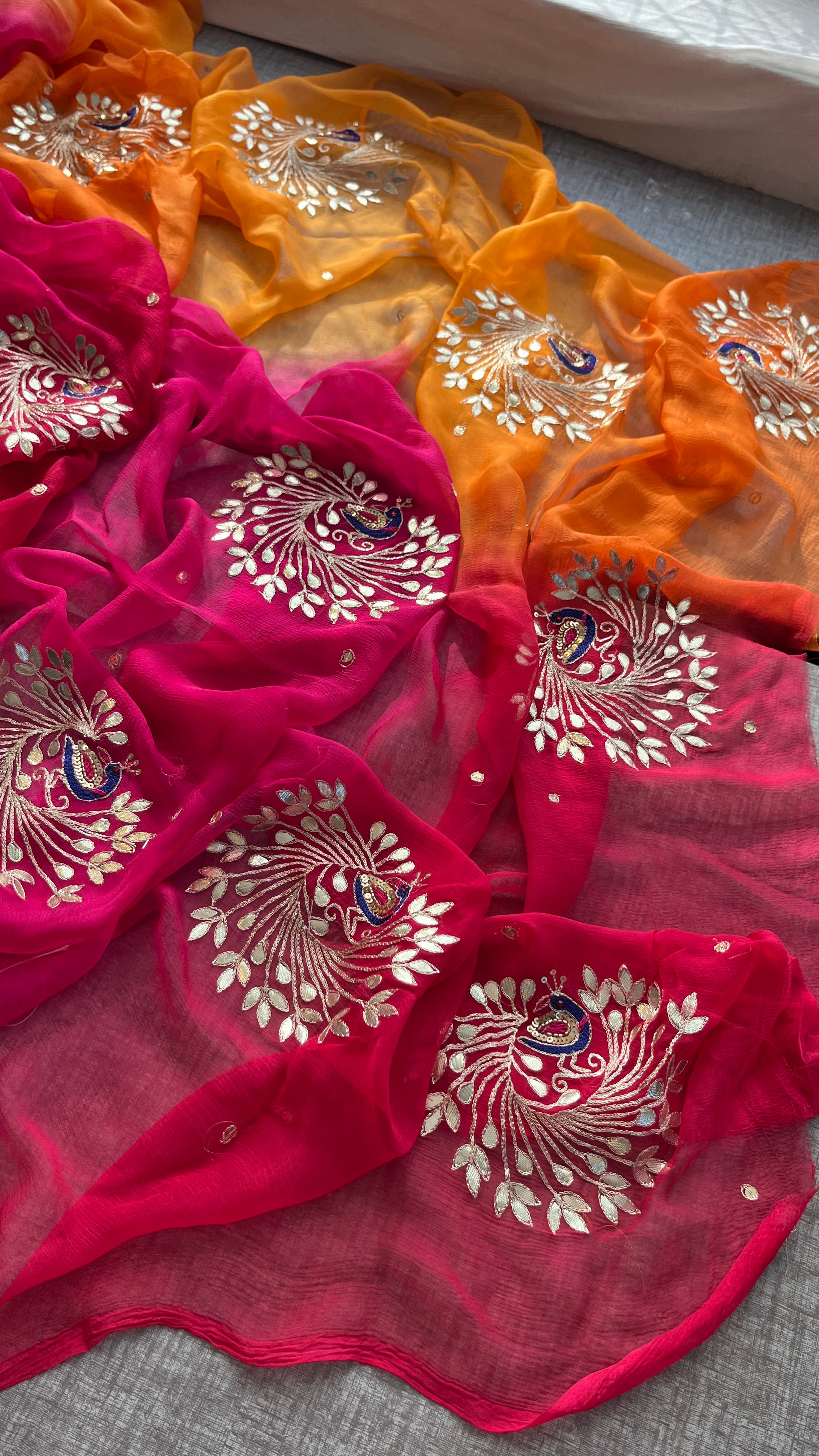 Pure Chiffon Peacock Embroidered Saree with Matching Blouse