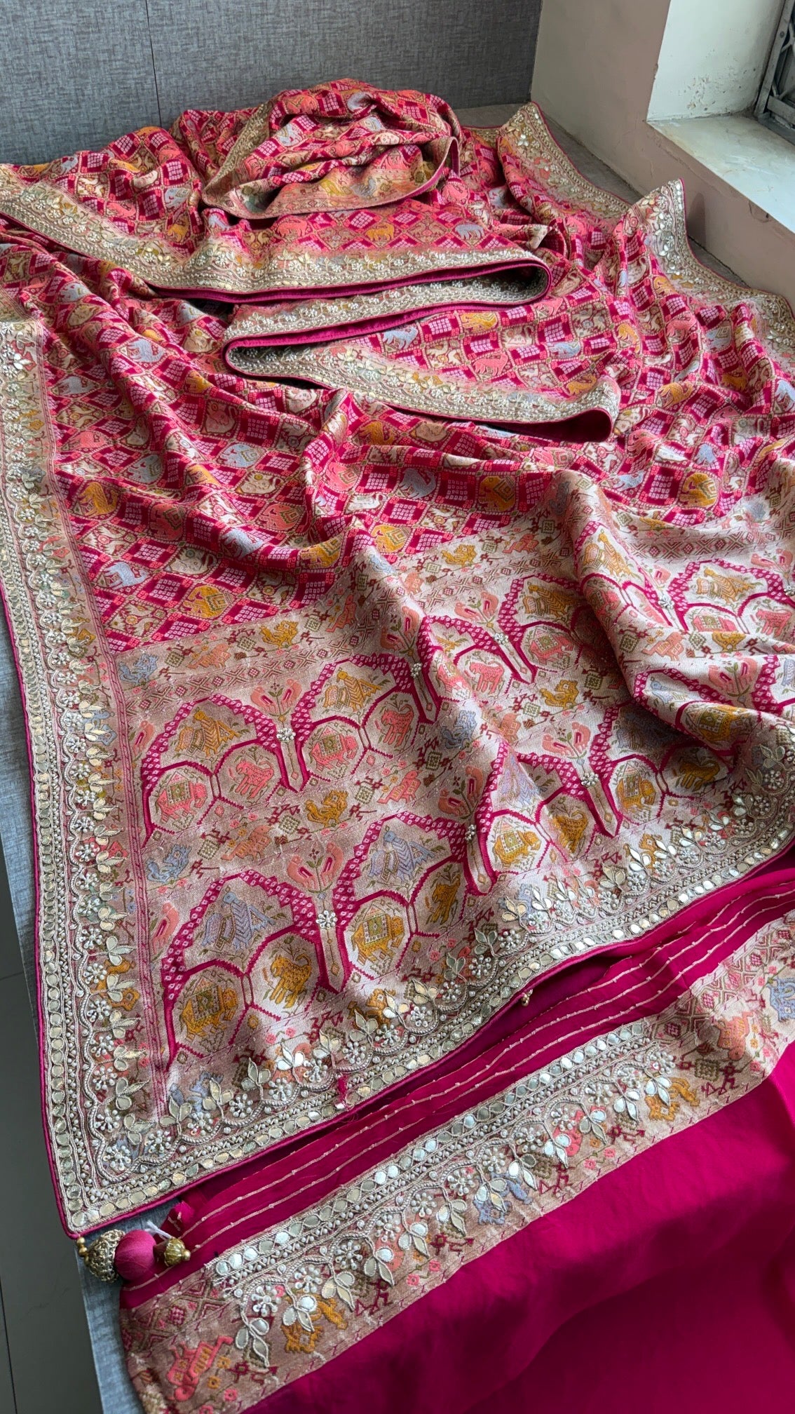 Luxury Banarasi Khaddi Georgette Saree with Zardozi & Pearl Work – Royal Wedding Wear Saree