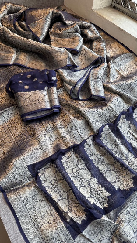 Khaddi Georgette Banarasi Saree with Zari Weaving | Soft Lightweight & Easy Drape | Elegant Saree