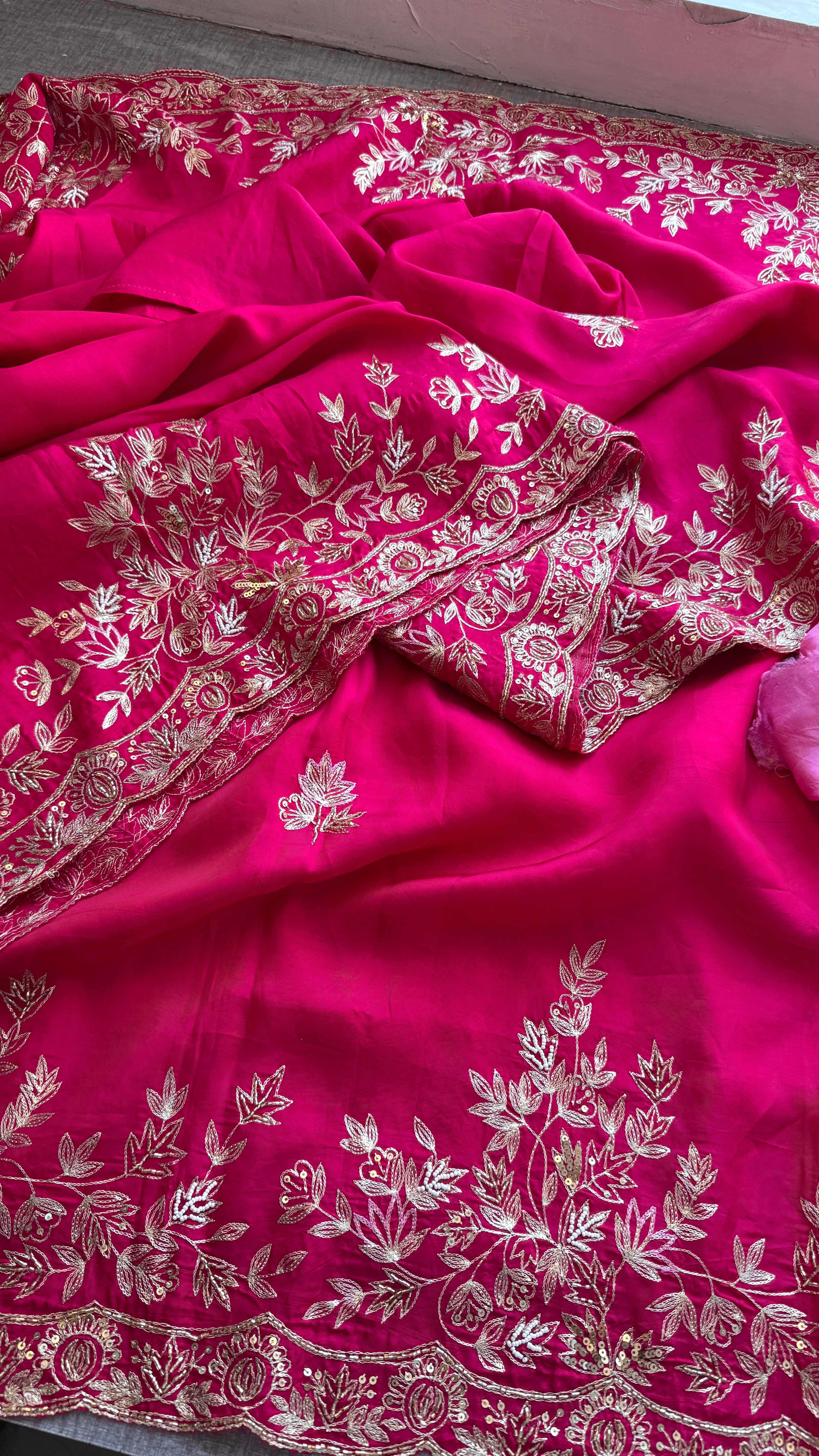 Pure munga Silk saree with Sequins And Kasab