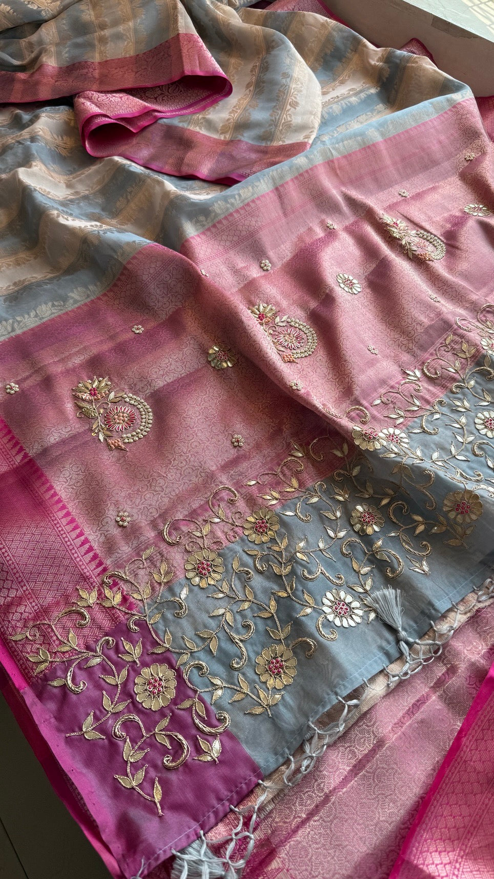 Pure Soft Tissue Silk Saree with Heavy Pallid Brocade & Banarasi Zari Border