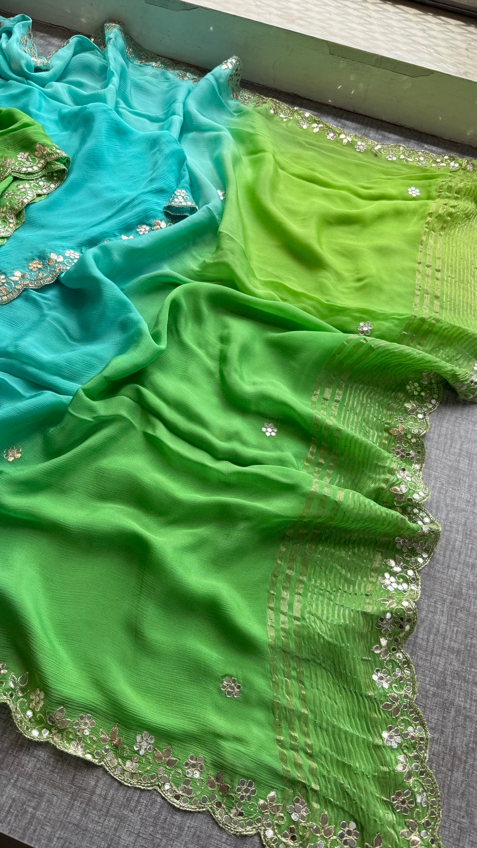 Soft Chiffon Saree Adorned with Elegant Kasab & Gota Patti Handwork