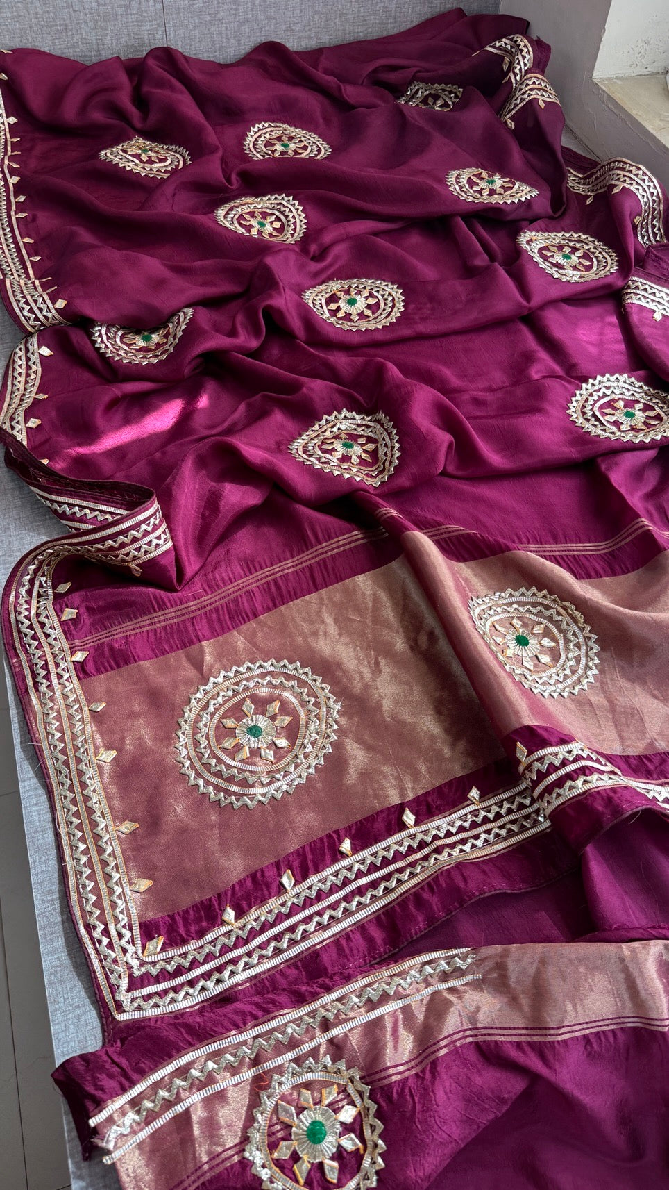 Sunshine Pure Munga Silk Rajwadi Pattern Rajasthani Jaipuri Saree with Sikhiya Gota Patti Work