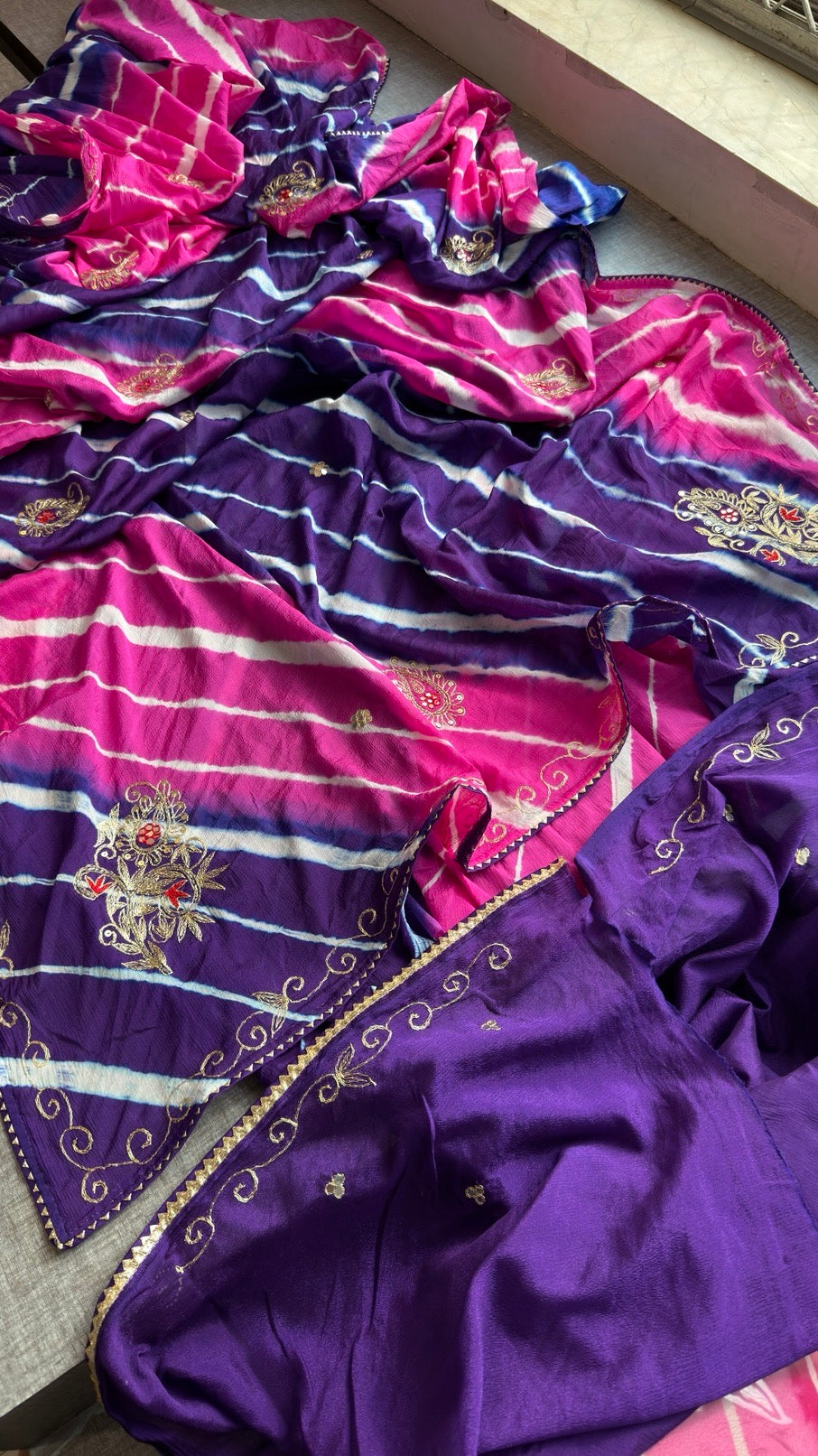 Chinon silk Pittan work Saree
