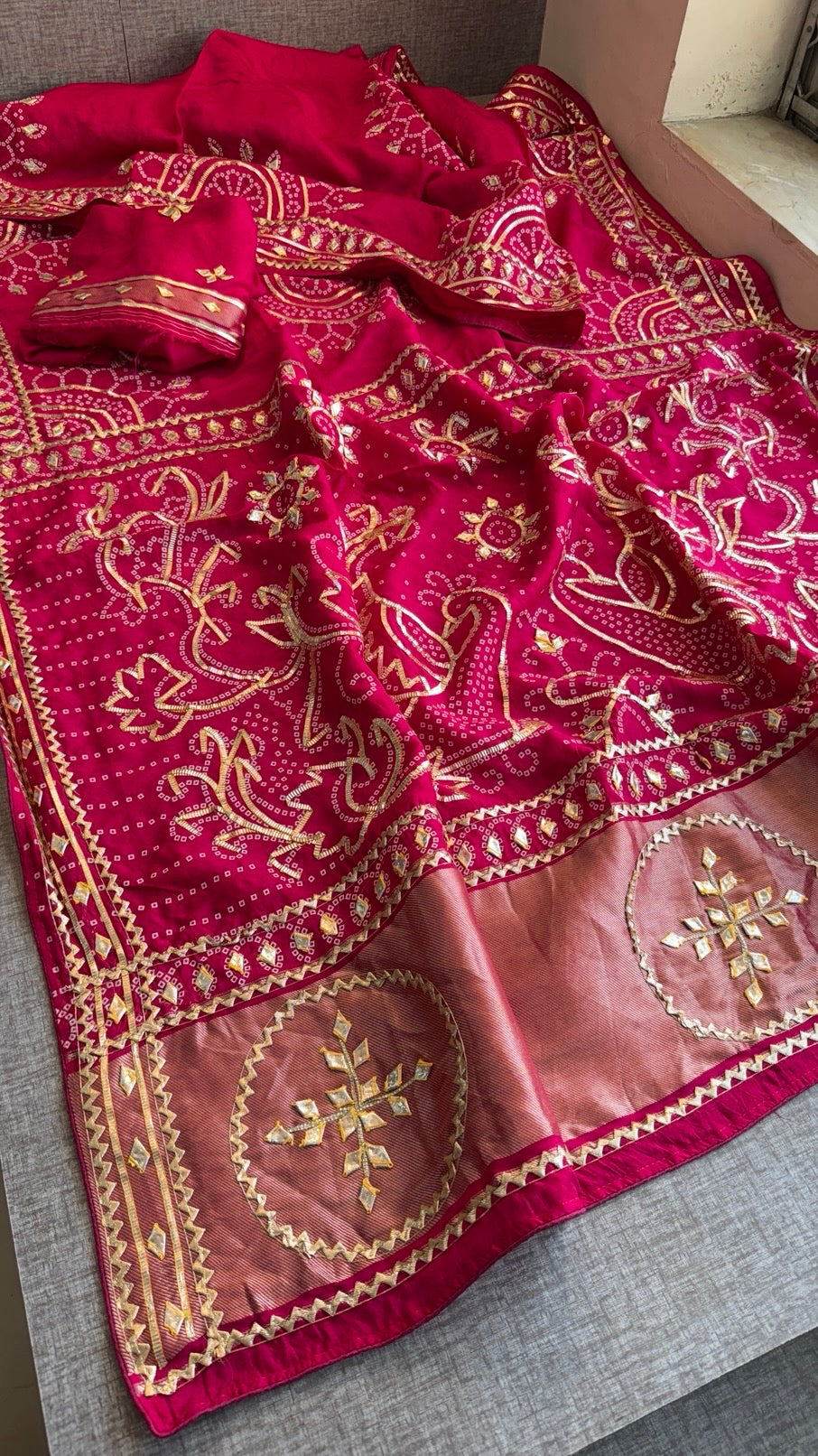 Munga Silk Sikhiya Gotapatti Saree with Peacock Motif & Zari Border | Soft Premium Festive Wear