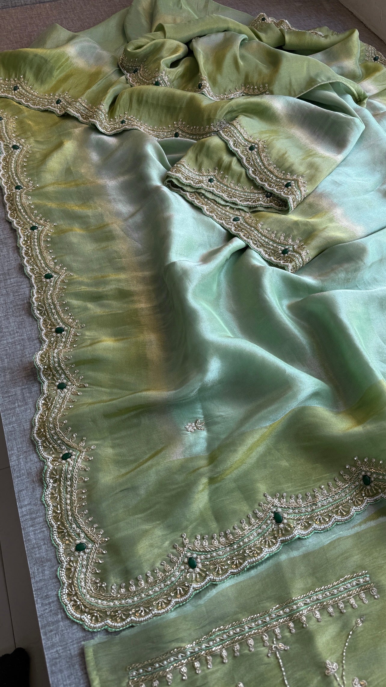 Cosmo Silk Saree with Cutdana, Pearl & Resham Work | Designer Blouse & Stone Embellished Party Wear