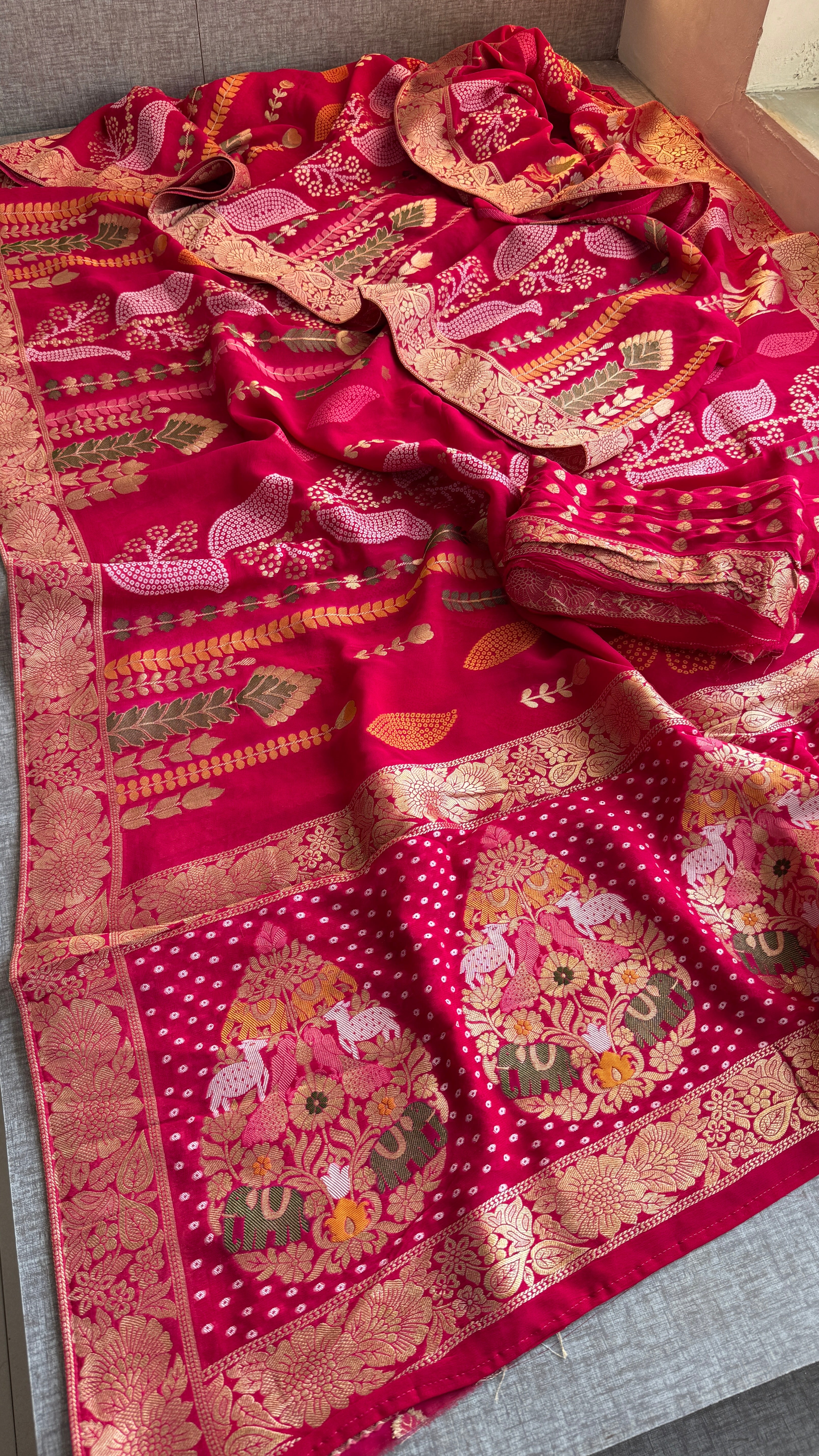 Stunning Magenta Pink Banarasi Soft Georgette Saree – Traditional Zari & Festive Special
