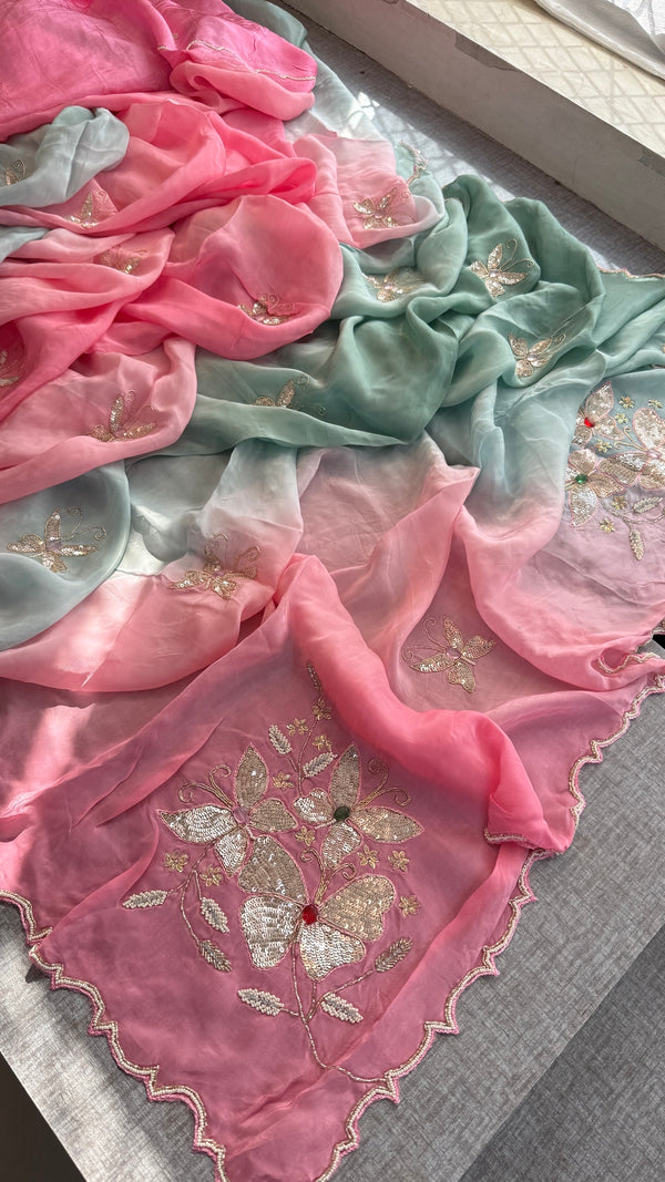 Silk party wear Saree with scallop border