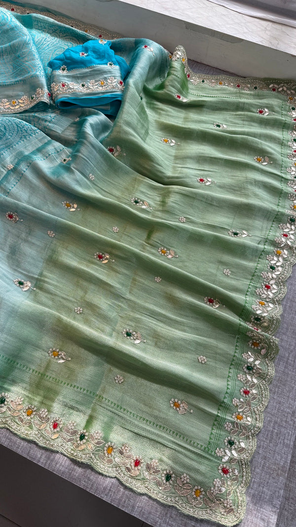 Royal Khaddi Georgette Banarasi Zari Weaving Saree with Gotapatti & Jewellery Stone Embellishment