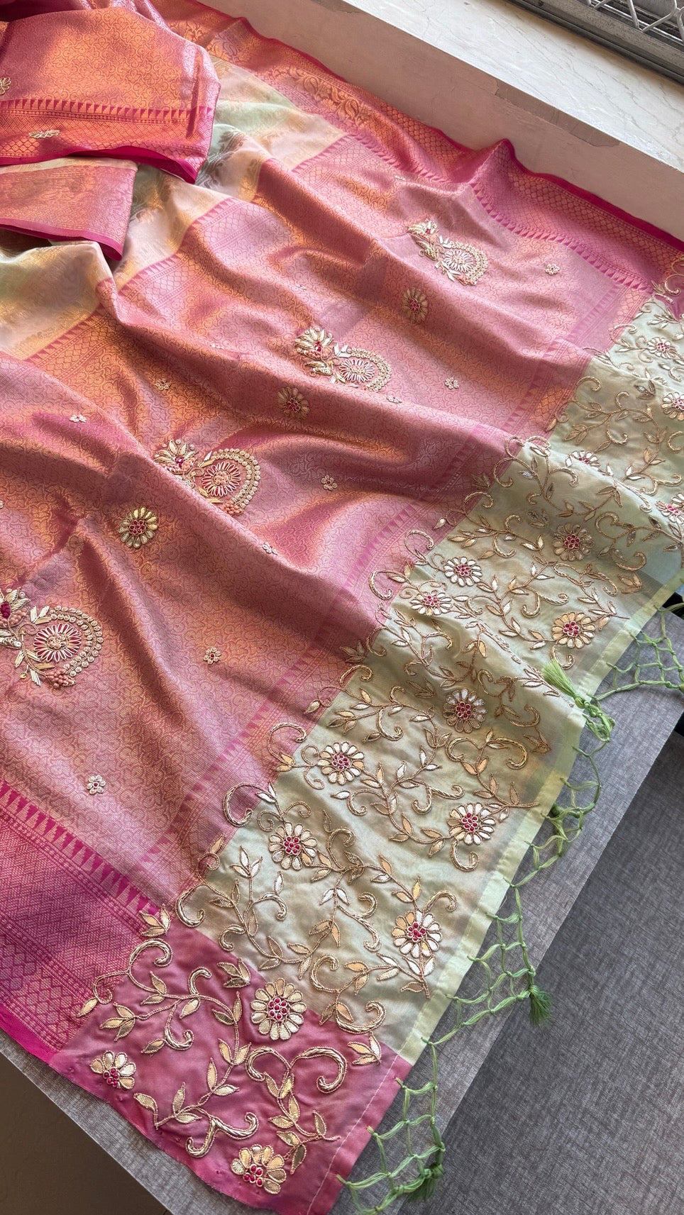 Pure Soft Tissue Silk Saree with Heavy Pallid Brocade & Banarasi Zari Border