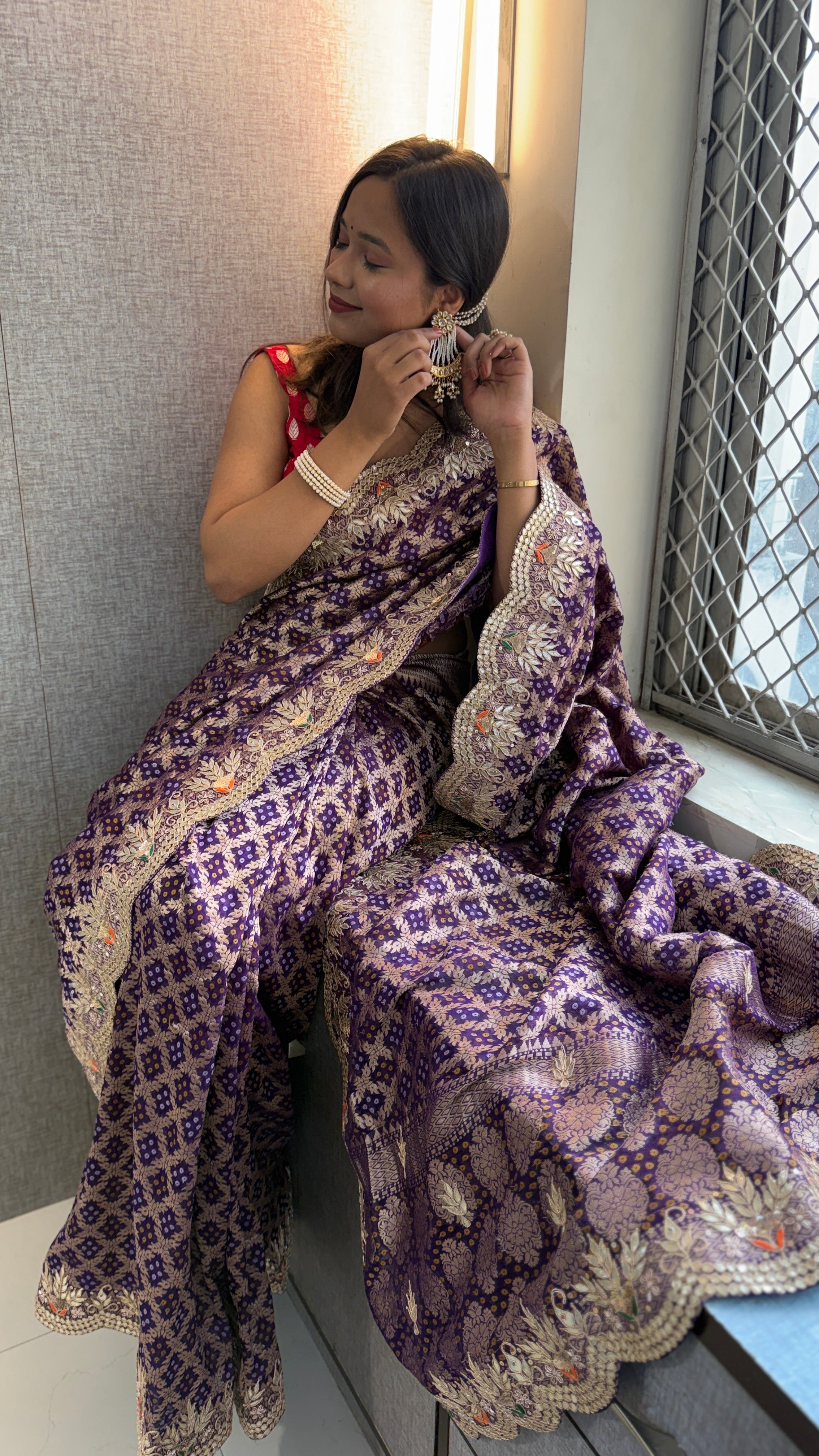 Handcrafted Pure Khaddi Georgette Gotapatti Banarasi Saree