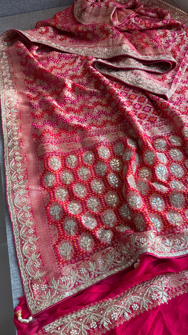 Pure Khaddi Georgette handwork gotapatti saree