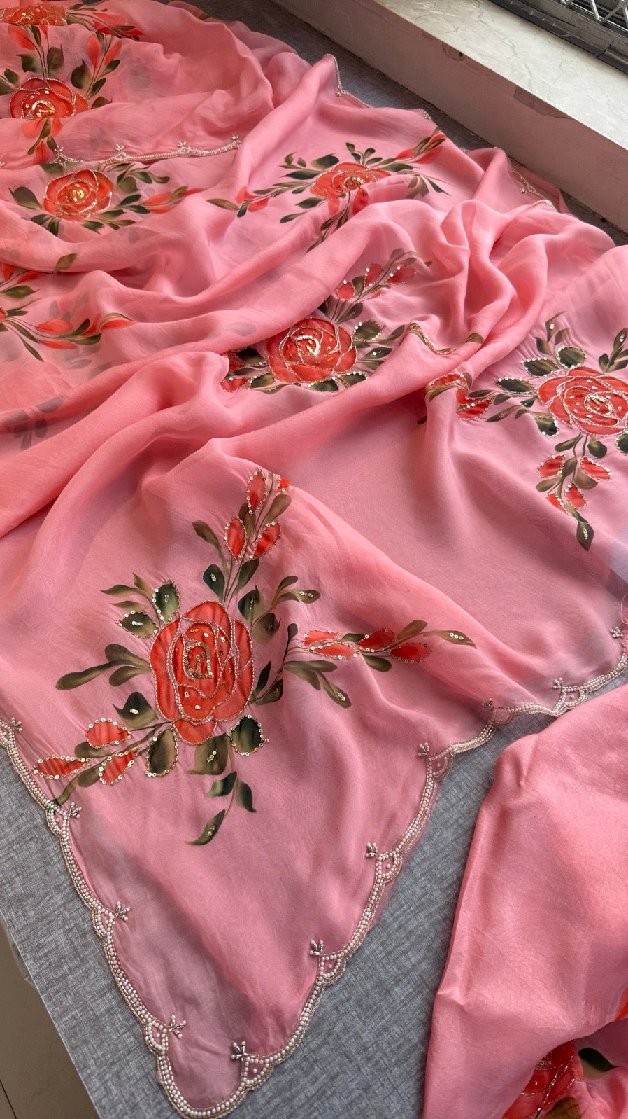 Pure Soft Organza Hand-Painted Saree,