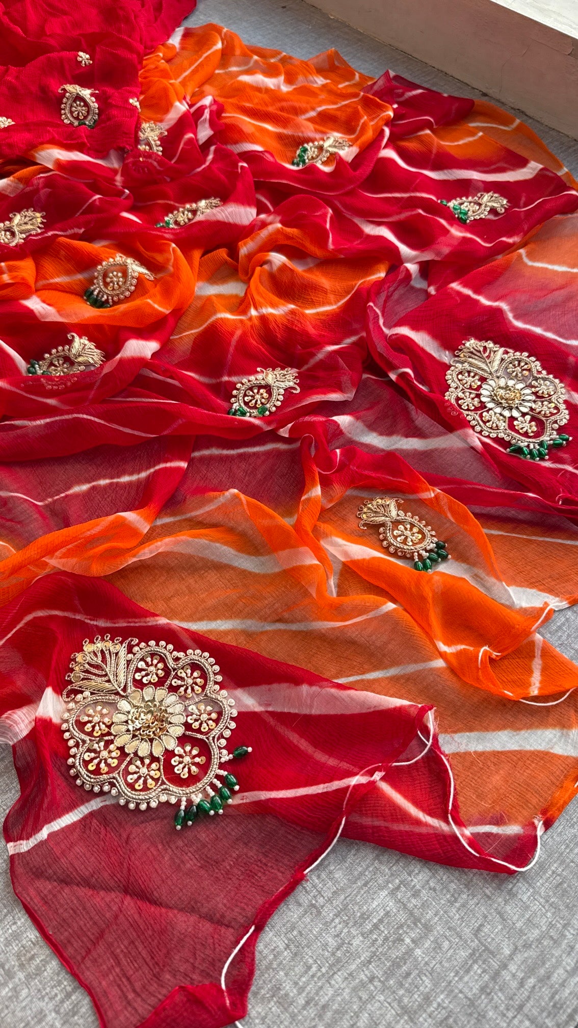 Pure chiffon leheriya with jewellery work