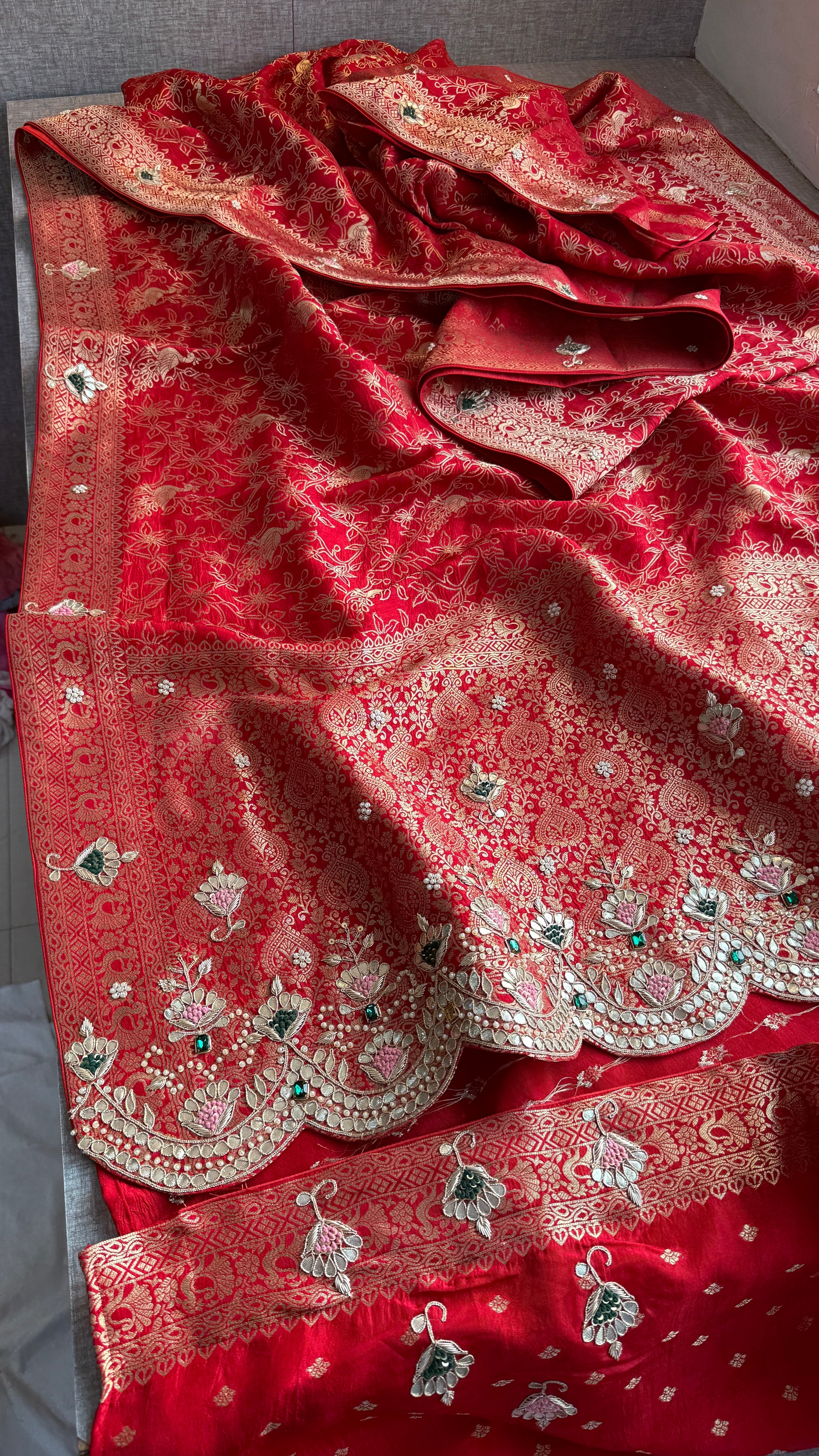 Crimson Dream Banarasi Georgette Stone Work Saree