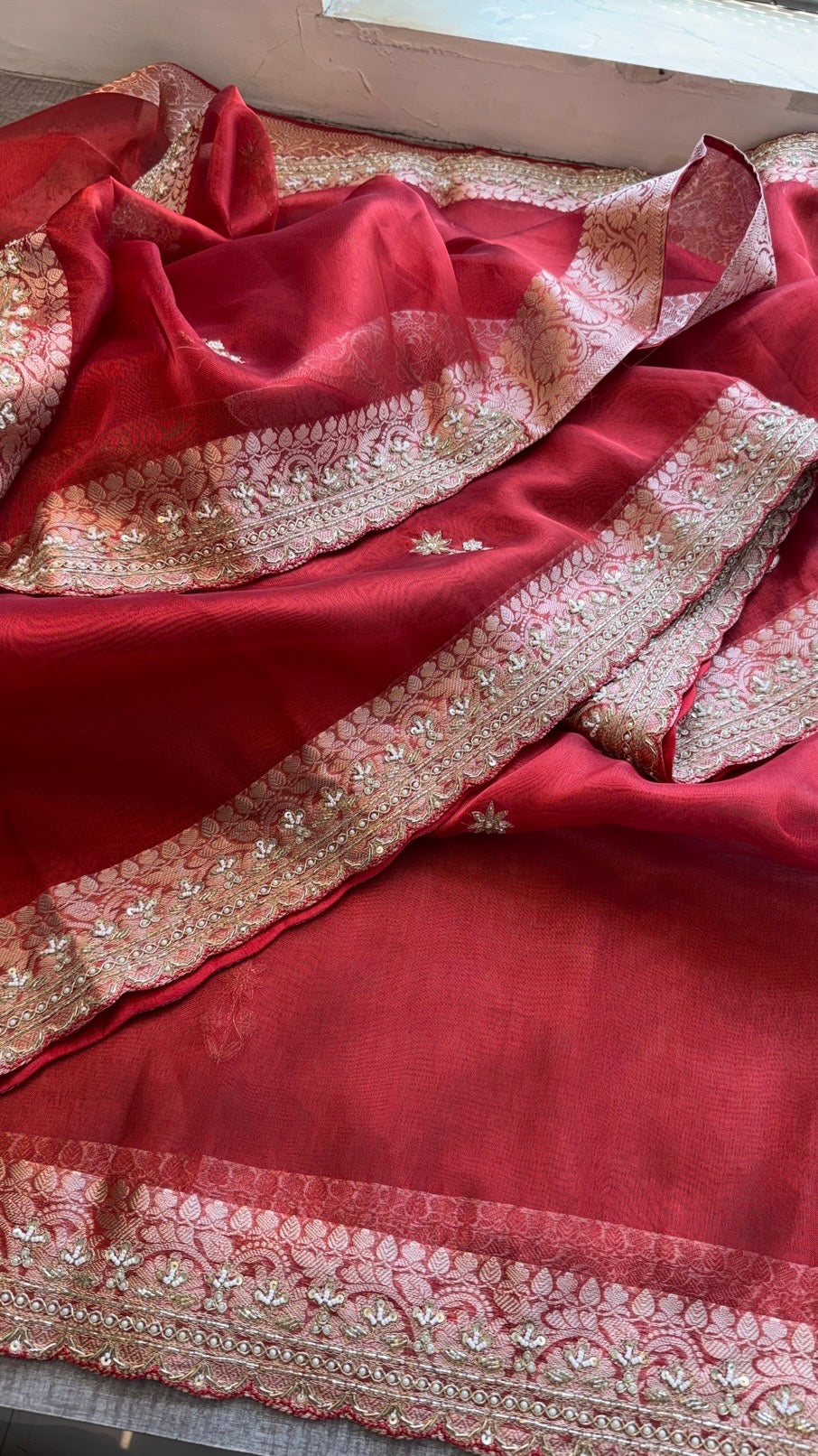 Tissue silk Saree with peacock handwork