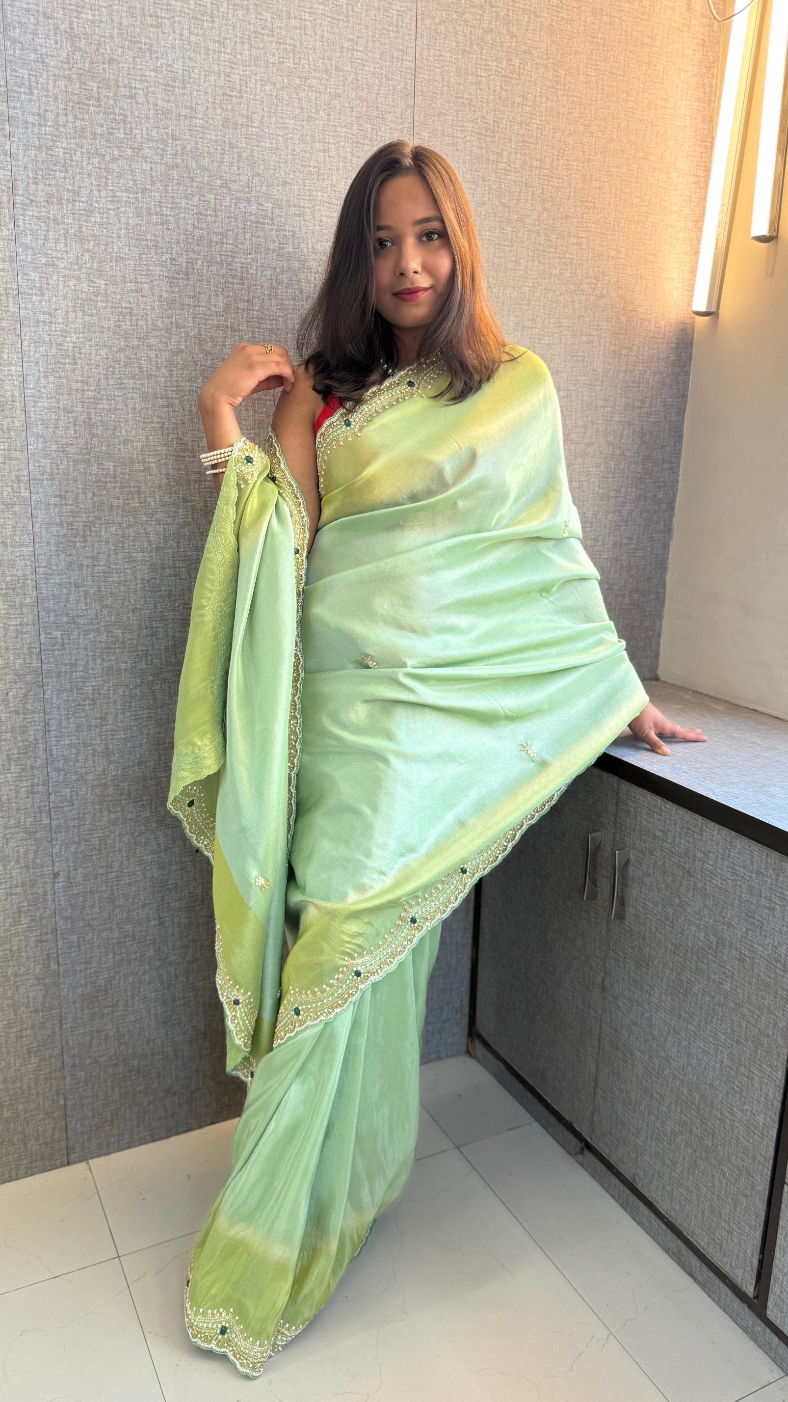Cosmo Silk Saree with Cutdana, Pearl & Resham Work | Designer Blouse & Stone Embellished Party Wear