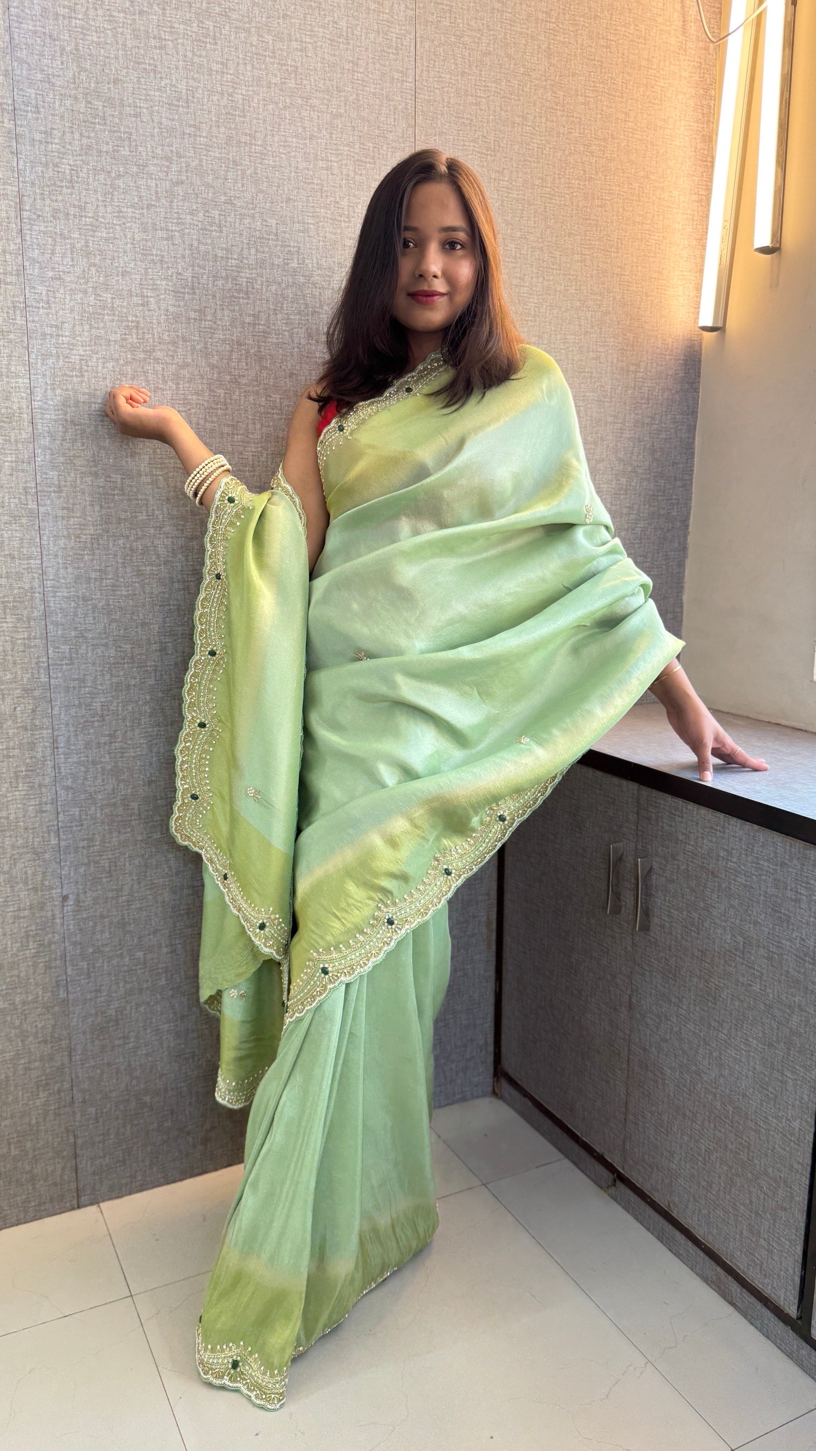 Cosmo Silk Saree with Cutdana, Pearl & Resham Work | Designer Blouse & Stone Embellished Party Wear