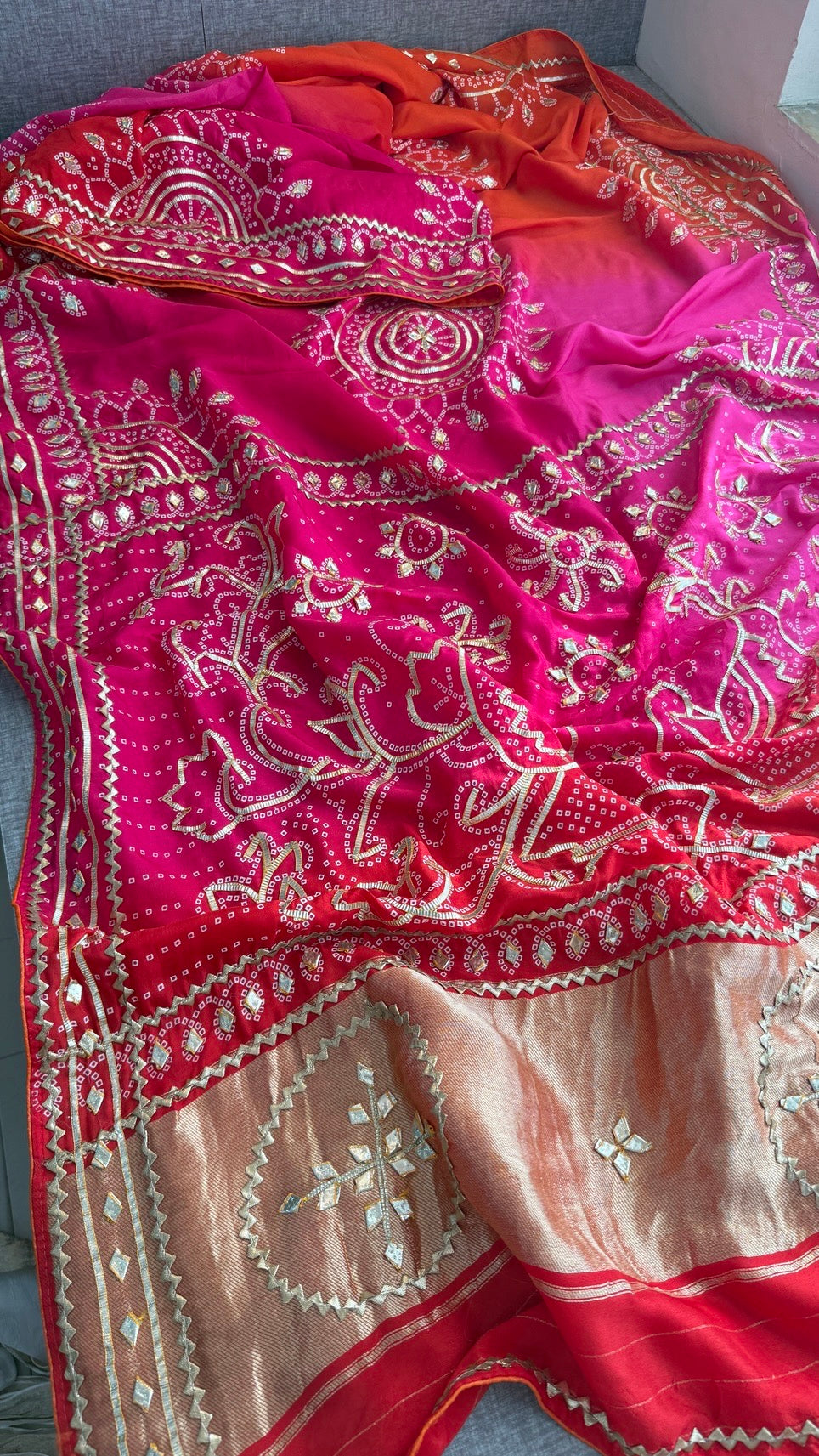 Munga Silk Sikhiya Gotapatti Saree with Peacock Motif & Zari Border | Soft Premium Festive Wear