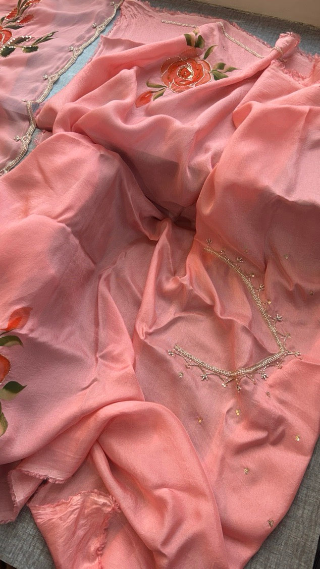 Pure Soft Organza Hand-Painted Saree,