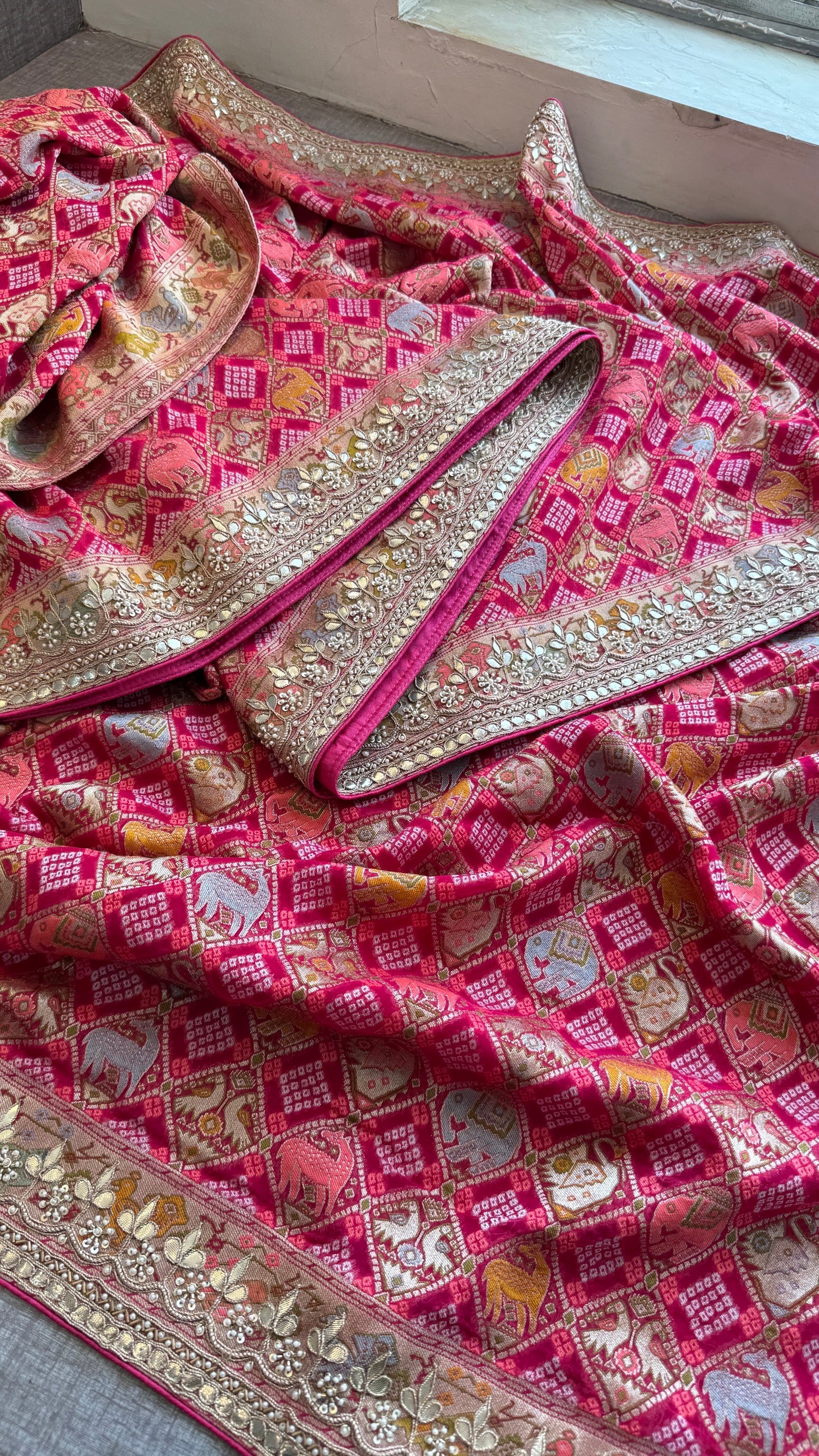 Luxury Banarasi Khaddi Georgette Saree with Zardozi & Pearl Work – Royal Wedding Wear Saree