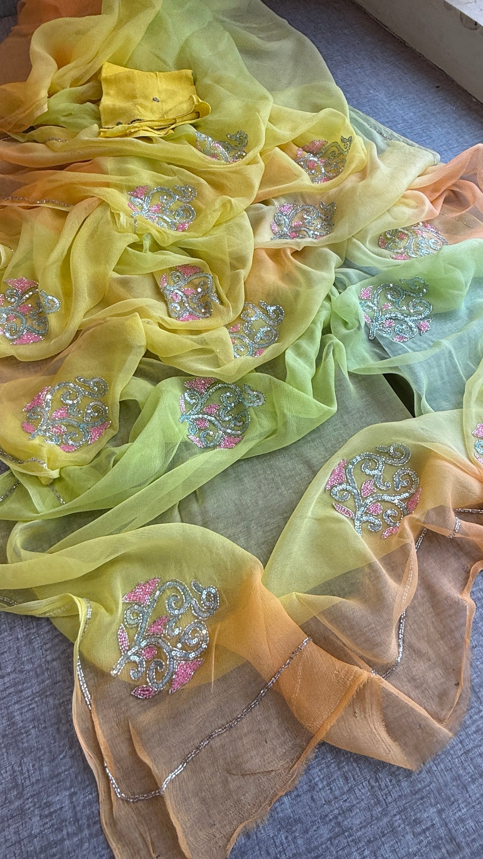 Pure Chiffon Embroidered Saree with Matching Blouse