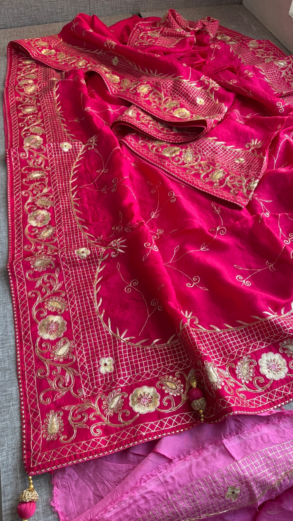 Soft Munga Silk Wedding Wear Saree with Intricate Hand Embroidery & Statement Blouse