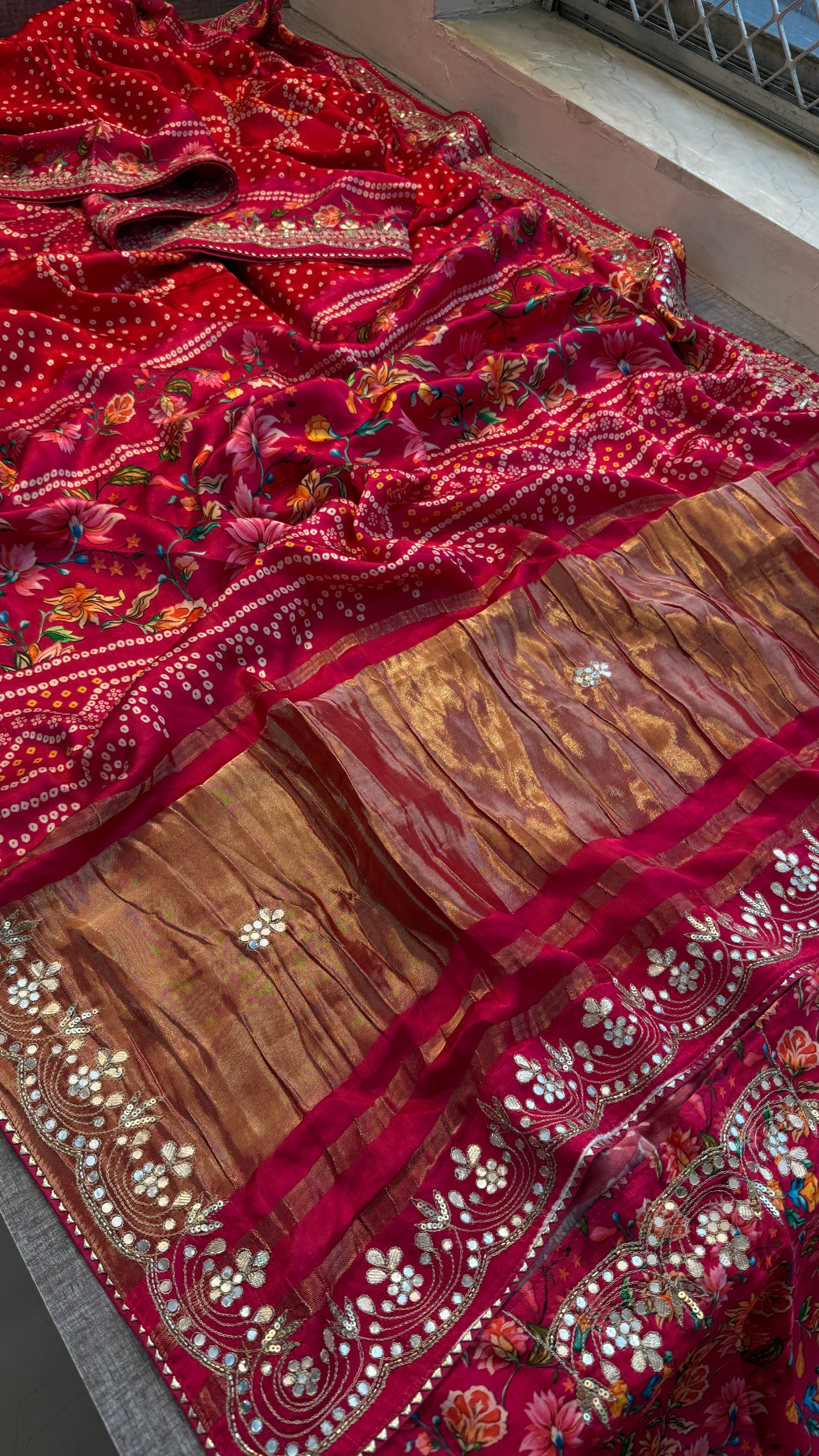 Pure Soft Gajji Silk Lakdi Patta Digital Print Saree