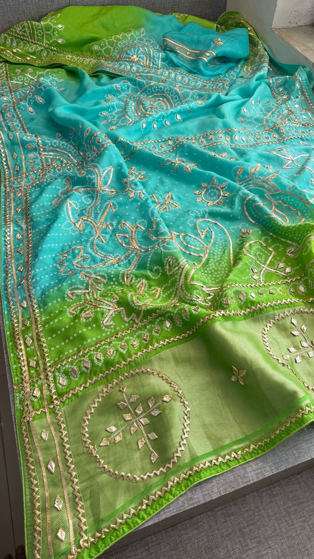 Munga Silk Sikhiya Gotapatti Saree with Peacock Motif & Zari Border | Soft Premium Festive Wear