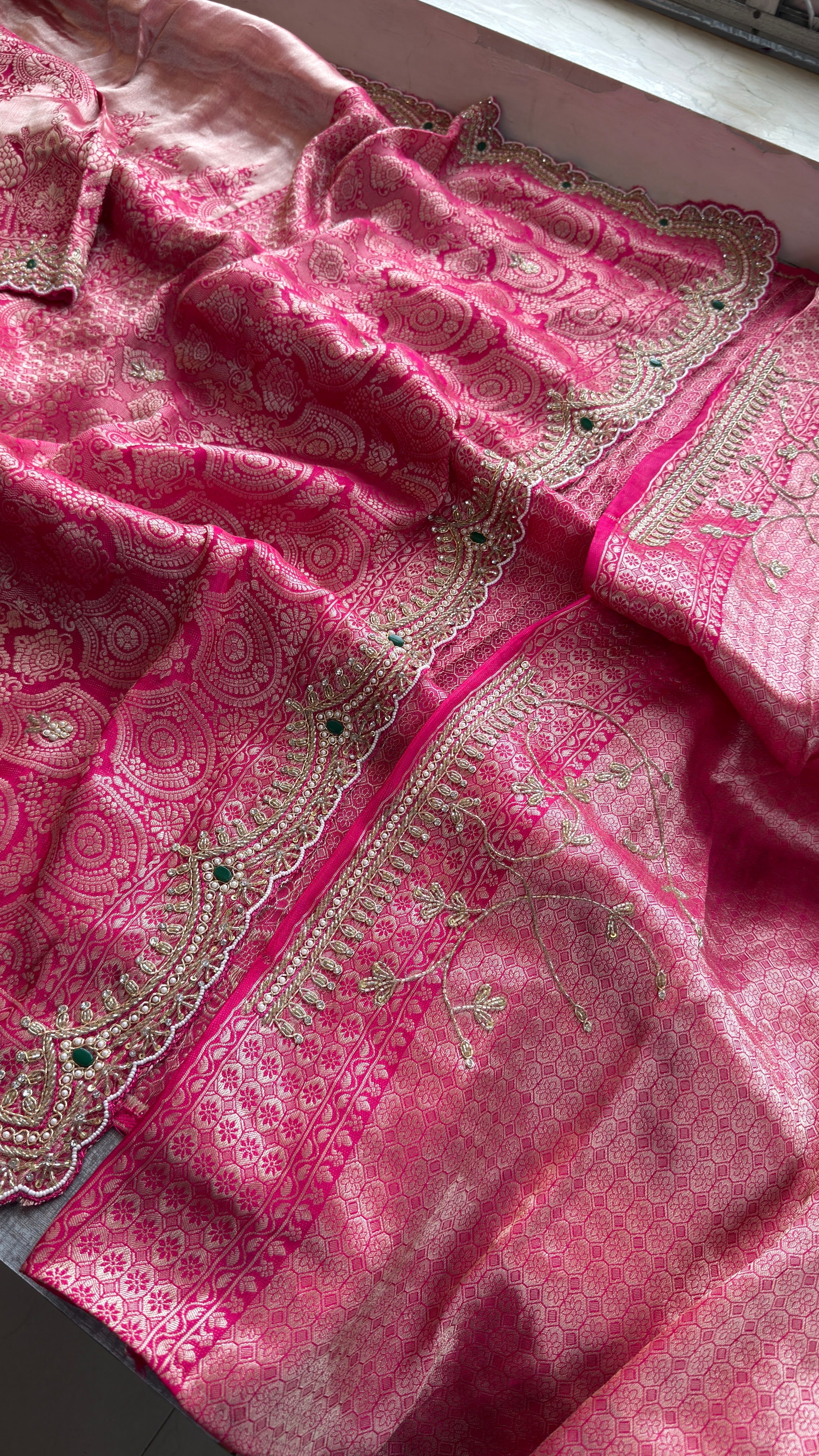 Royal Banarasi Pure Khaddi Georgette Hand-Embroidered Saree with Blouse