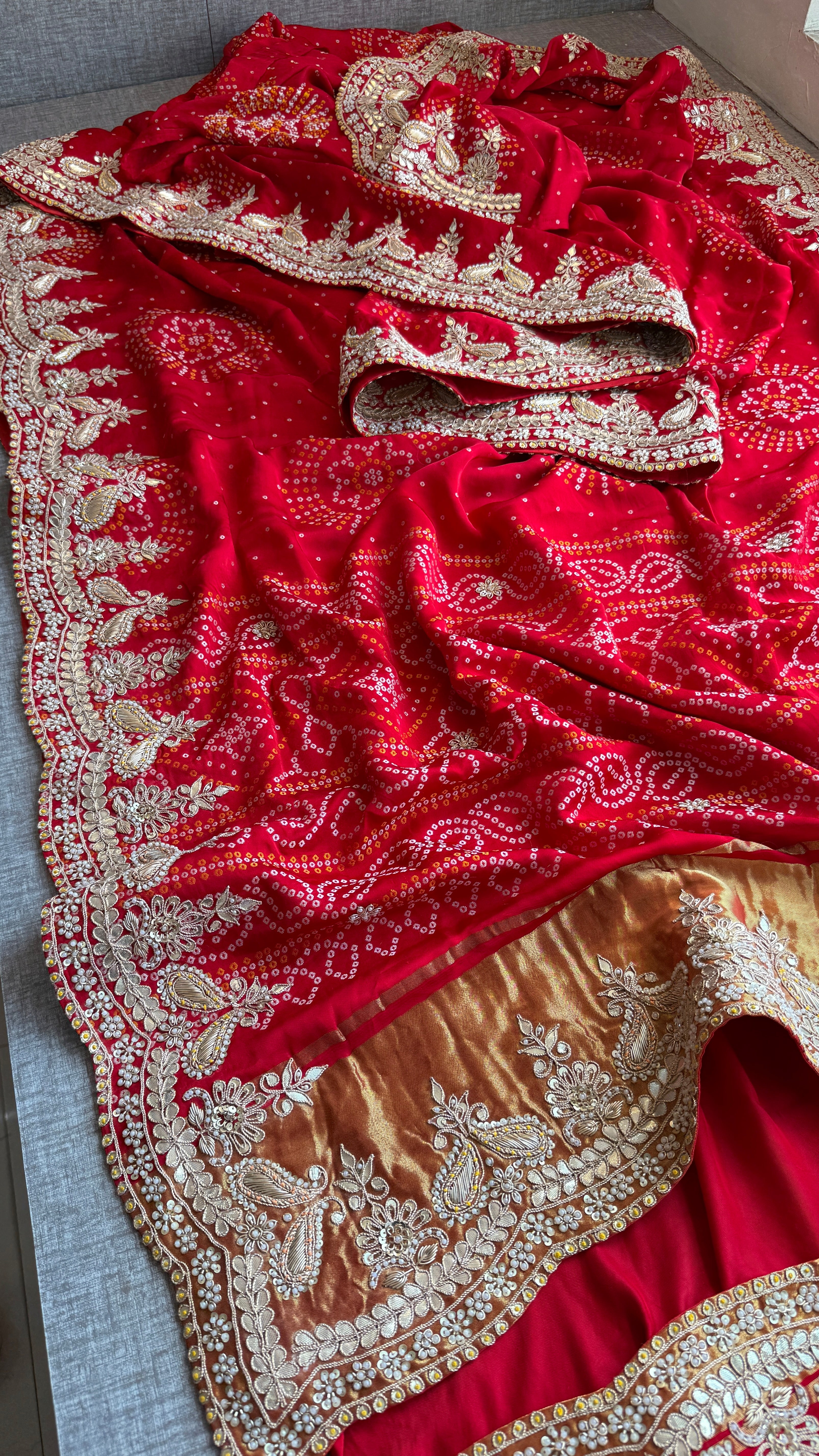 Pure Gajji Satin Silk Bandhani Weaving saree with Marodi Work