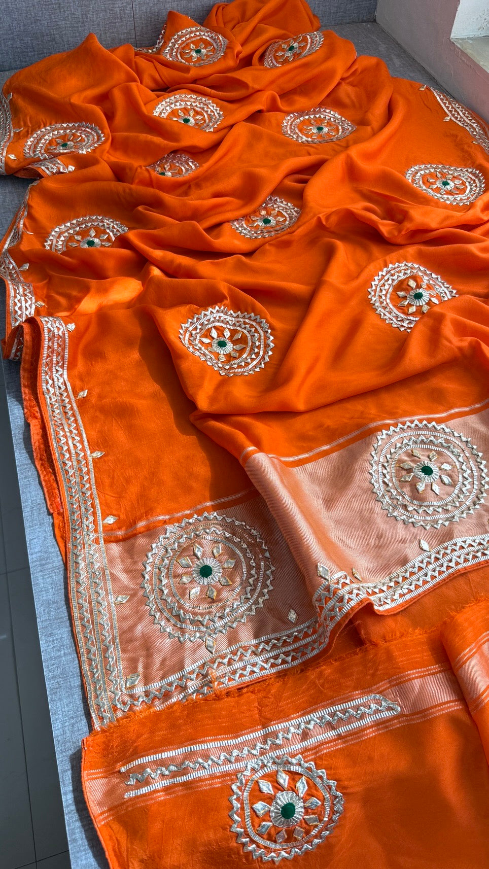 Sunshine Pure Munga Silk Rajwadi Pattern Rajasthani Jaipuri Saree with Sikhiya Gota Patti Work