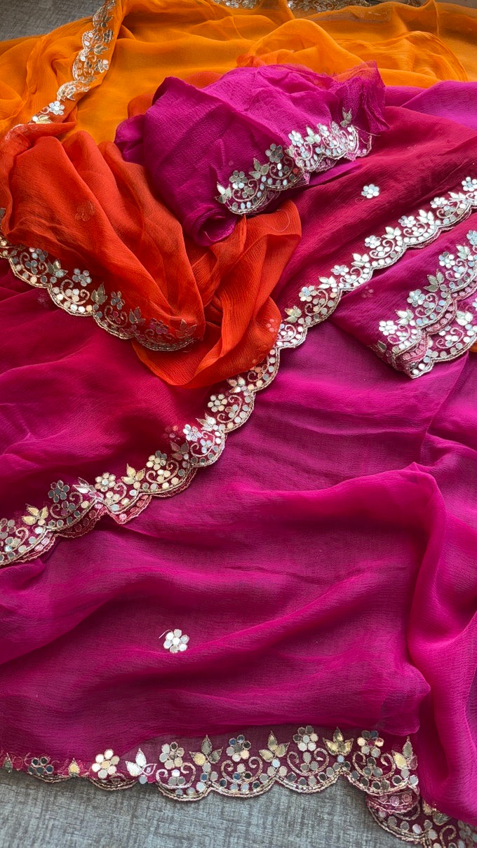 Soft Chiffon Saree Adorned with Elegant Kasab & Gota Patti Handwork