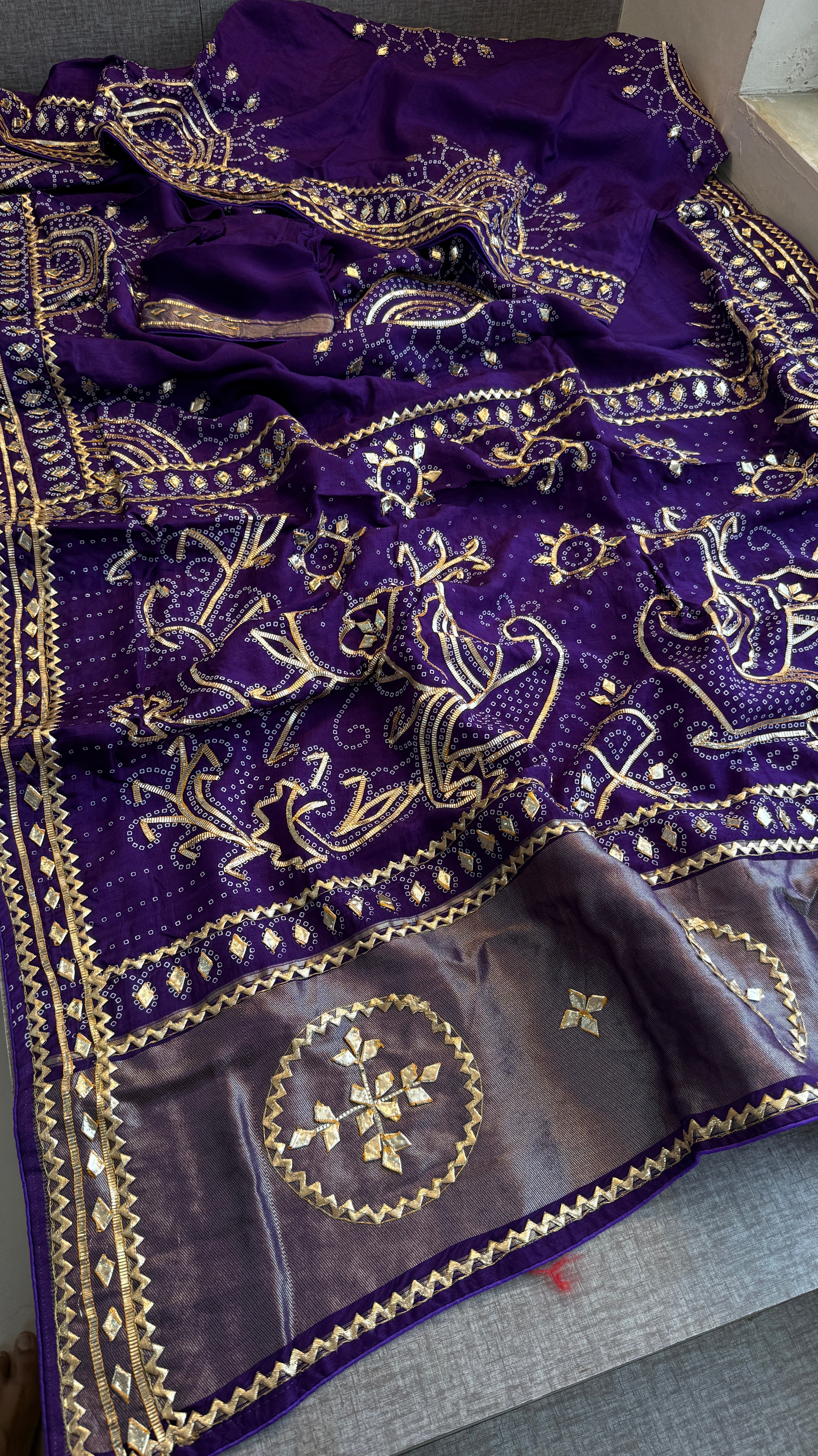 Lakdi Patta saree with sikhiya gotapatti peacock pattern