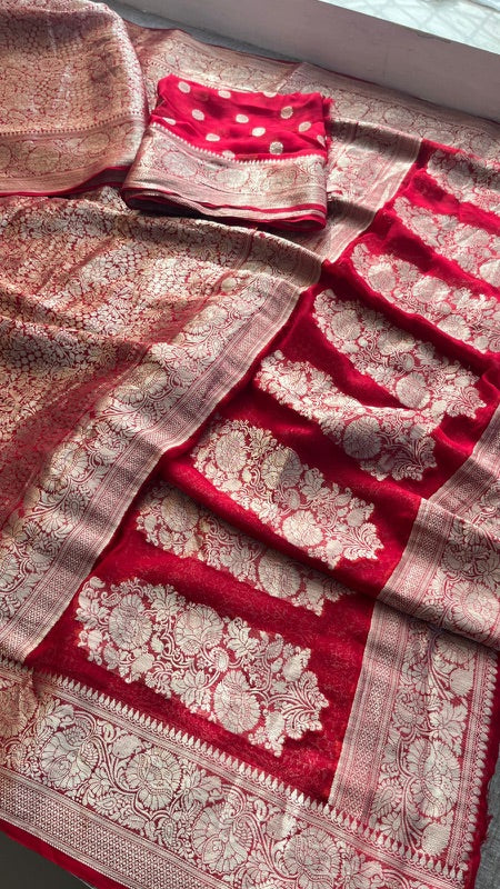 Khaddi Georgette Banarasi Saree with Zari Weaving | Soft Lightweight & Easy Drape | Elegant Saree