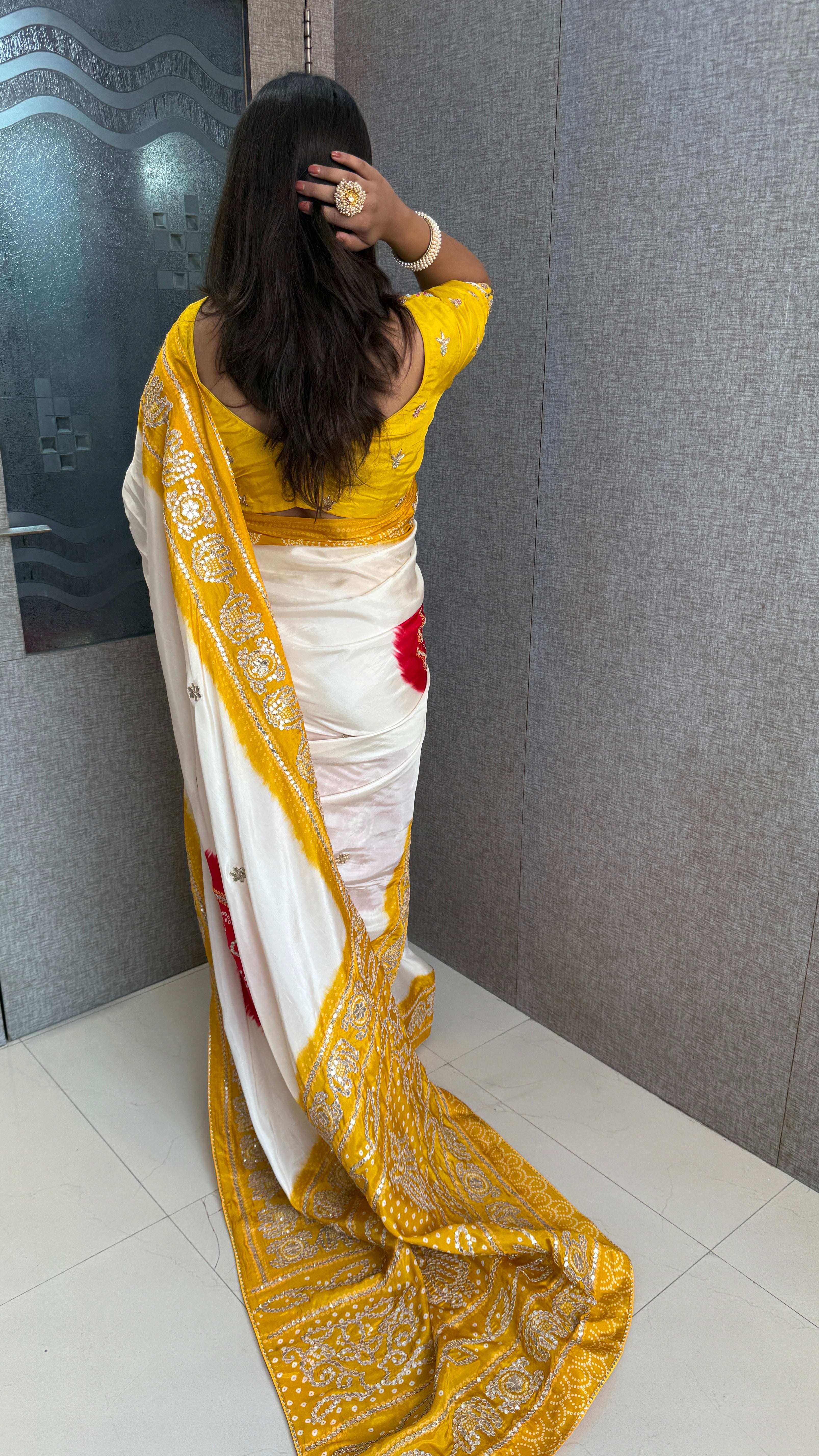 Royal Elephant Motif Silk Saree with Elegant Gotapatti Craftsmanship