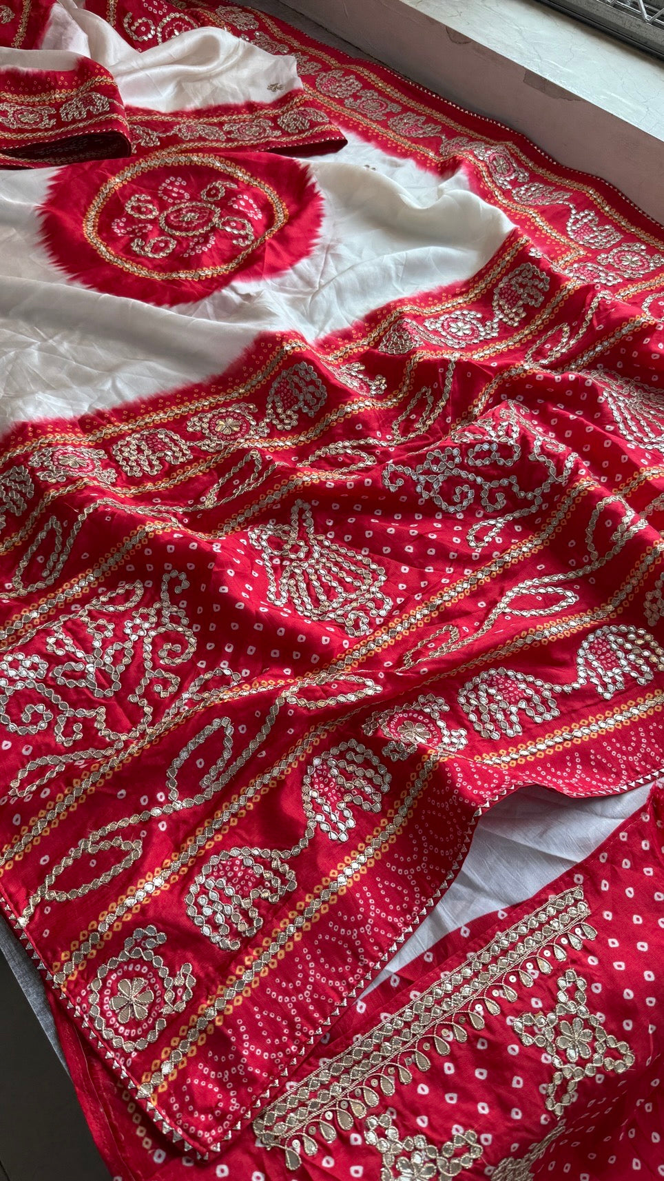 Pure Munga Silk Saree with Elephant Motifs & Gota Patti Work