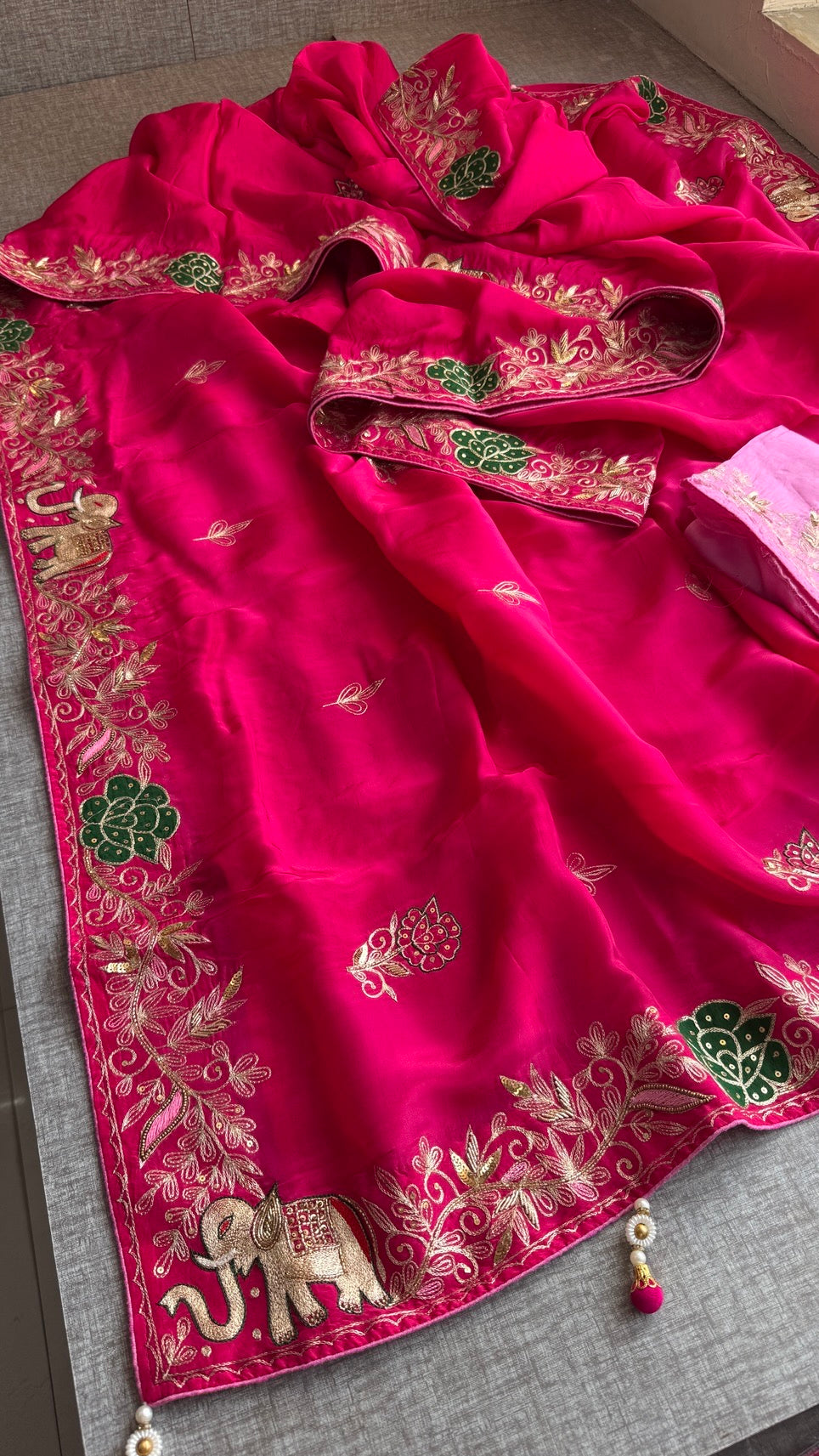 Soft Munga Silk Saree with Resham, Cutdana & Sequin Work with Designer Blouse
