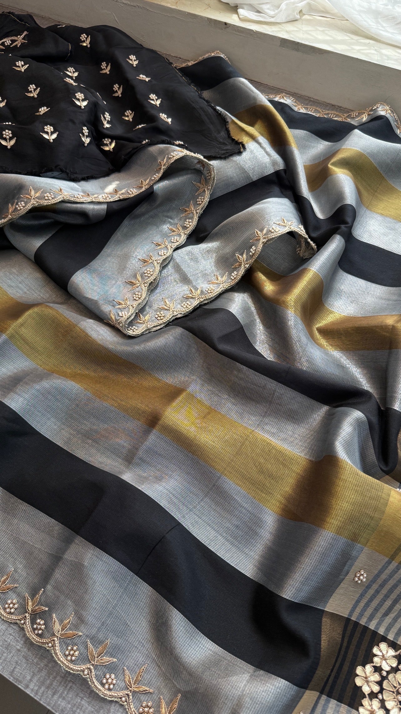 Elegant Pure Soft Tissue Silk Saree with Zardozi & Gotapatti Handwork