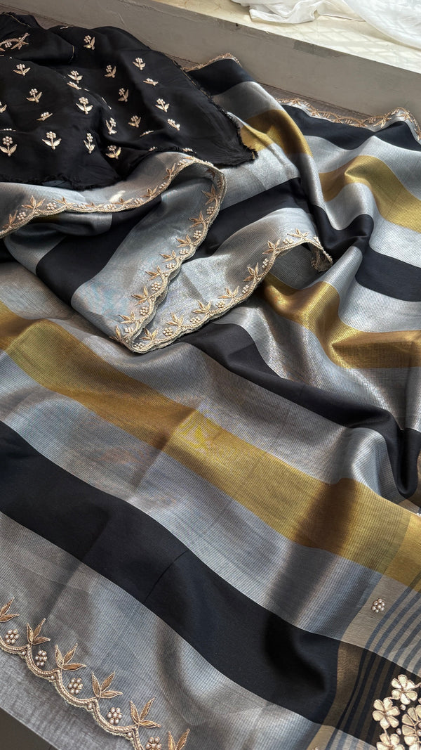 Elegant Pure Soft Tissue Silk Saree with Zardozi & Gotapatti Handwork